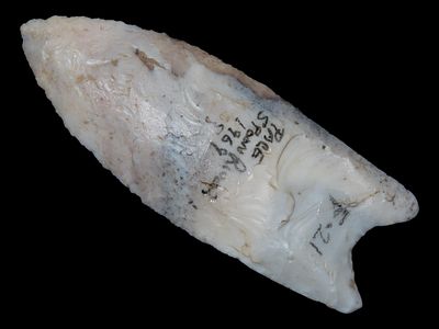 3 1/8” Clovis, Avon Chert, Found on Spoon River by Jim Pace at River Edge, London Mills 