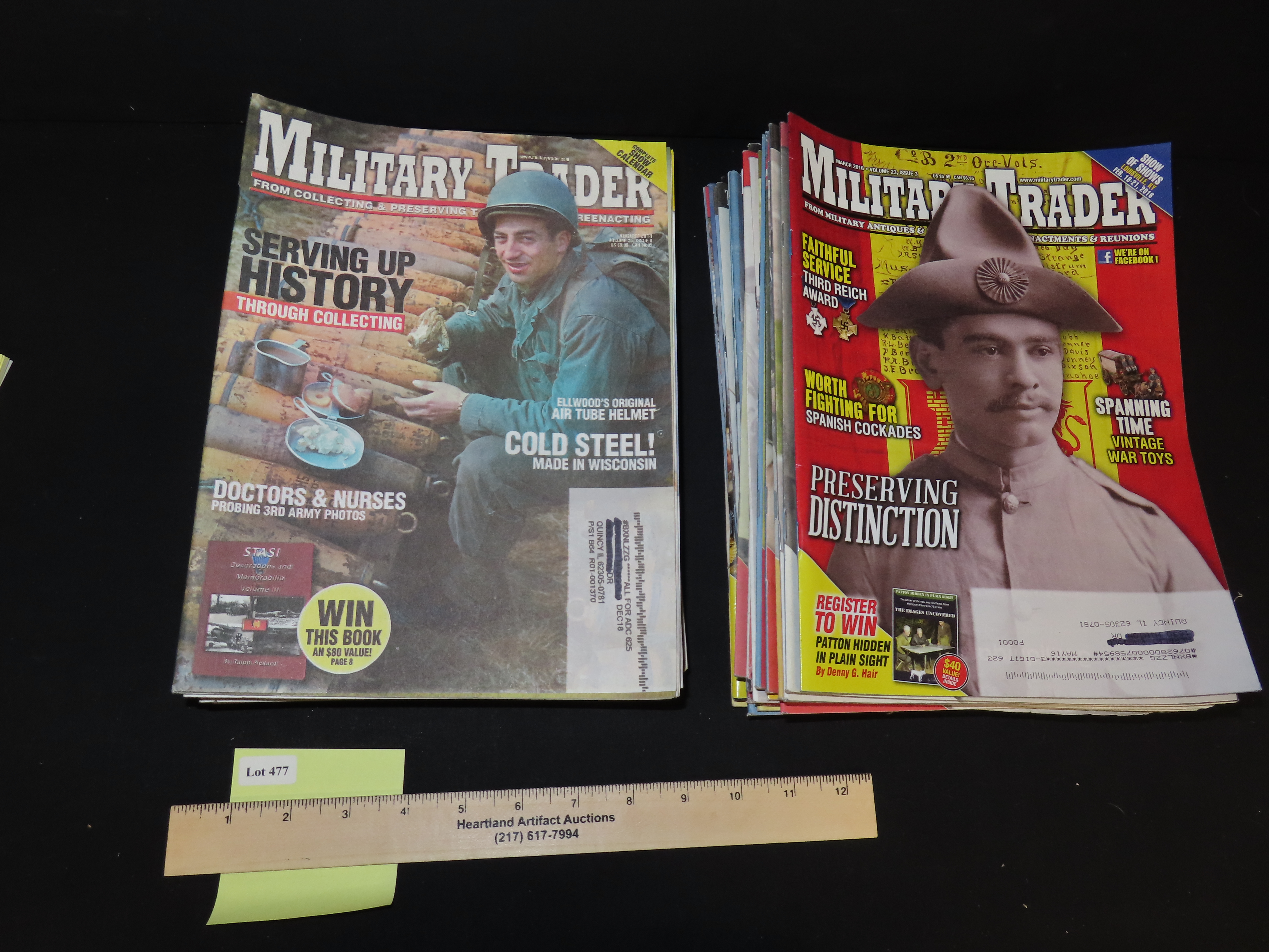 MILITARY TRADER FROM MILITARY ANTIQUES AND MEMORABILIA TO REENACTMENTS AND REUNIONS, LOT OF MUTIPLE MAGAZINES