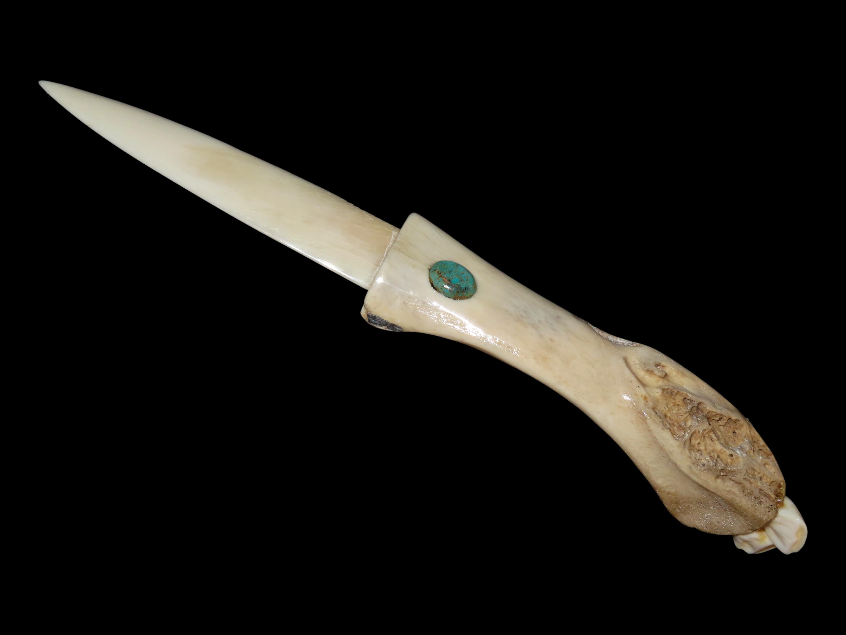 9 1/4" x 1 3/8" Old-Style Bone Knife Made By Black Eagle (An Award Winning Native American Artist)