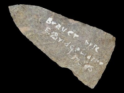 1 7/8" Clarksville Point, Gray Rhyolite, Found 1920-1930, Marvin Farm/Beaver Site, Attleboro 