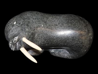 5 3/4" Inuit Carved Walrus Statue, Alaska, Signed by the Artist