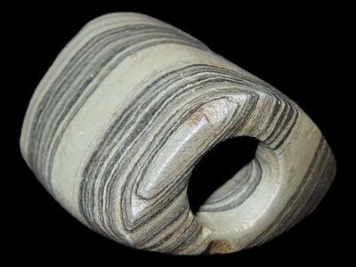 1 9/16" x 1 1/2" D-Hump Bannerstone, Motley COA, Colorful Banded Slate, Wood Co., Ohio, Ex. 