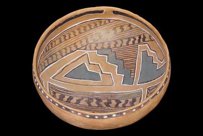 3 1/2" x 8 1/2" Anasazi Four-Mile Polychrome Bowl, Arizona, Restoration and Some Repainting