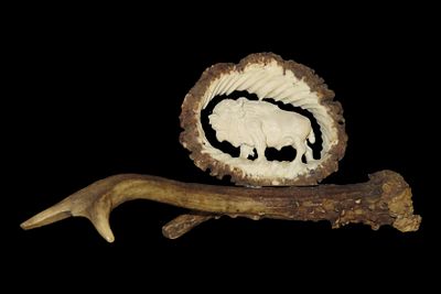 7 1/8" Bone/Antler Artifact with Buffalo Effigy on Top