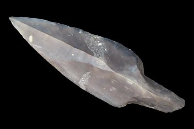 10 7/8" Pre-Columbian Stemmed Macro Blade/Dagger, Colha Chert, Late Preclassic to Terminal 