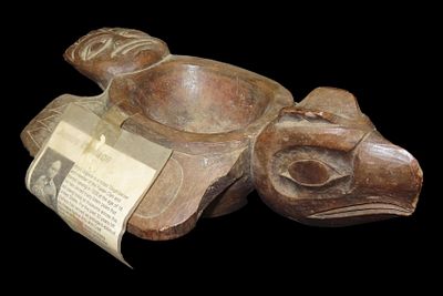 11" x 7 1/2" Tlingit Eagle Effigy Bowl, Made by Amos Wallace Who is a Member of the Raven Clan 