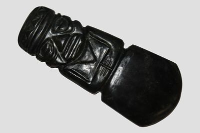 8 1/2" Tall Pre-Columbian Human Effigy Axe God, Motley COA, Jade, Central America
