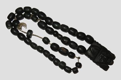 Pre-Columbian Jade Bead Necklace with Mask Pendant