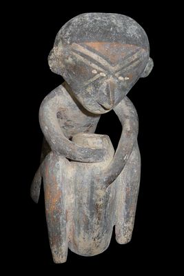 8 1/2" x 4 3/4" Pre-Columbian Chinesco Drummer; Nayarit, Mexico. Heavy mineral deposits and 