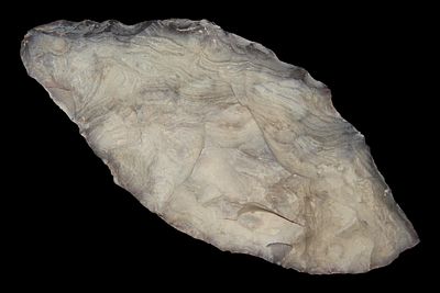 4 13/16" Tiger Chert Archaic Bi-Pointed Knife, Wyoming