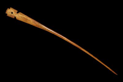 11" Outstanding Mississippian Mace Effigy Hair Pin, Great Condition, Ex. Jerry Hoke, Missouri