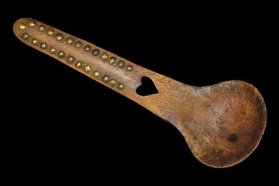 Native American Wooden Spoon with Brass Tacks