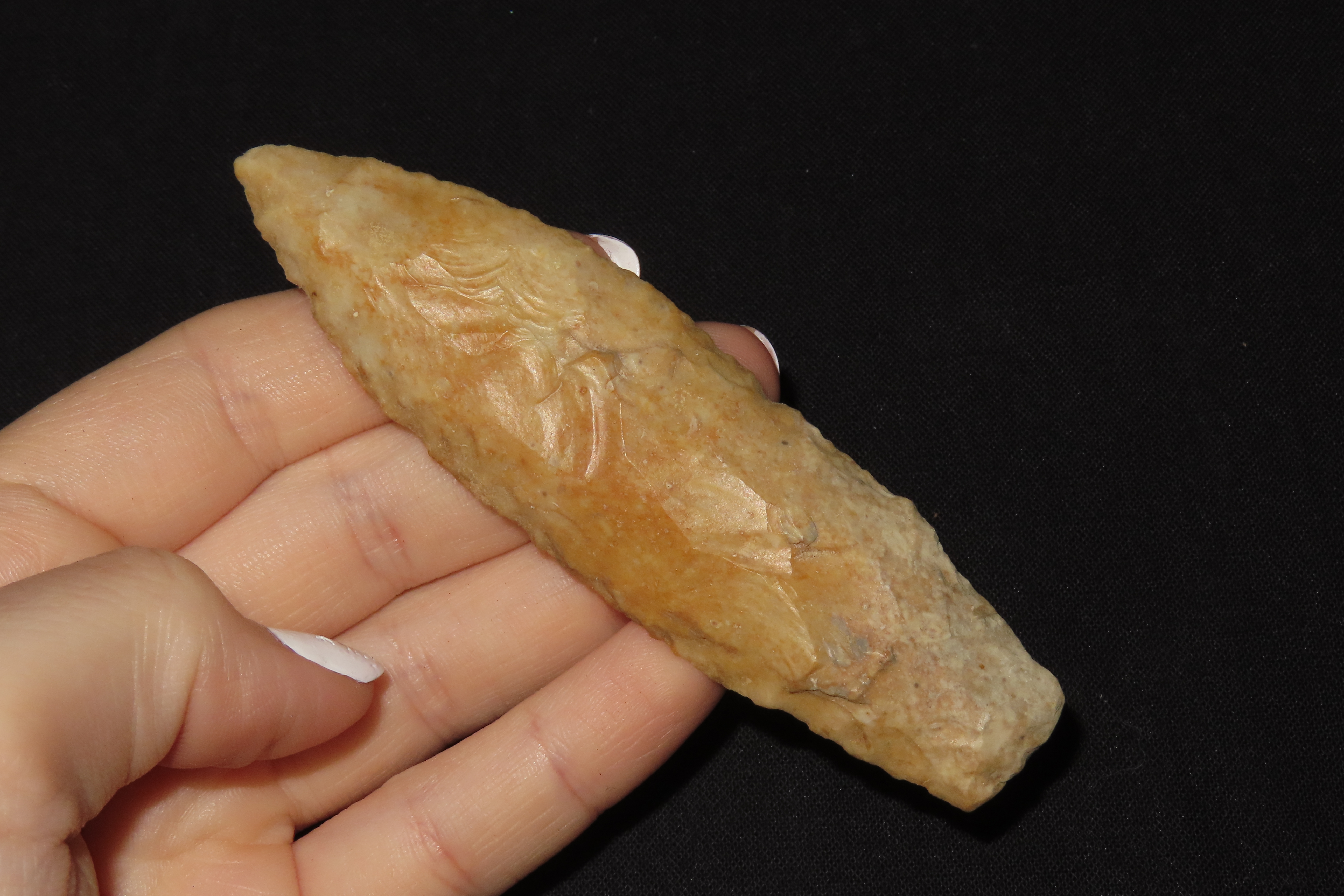 3 7/8" Lanceolate Point, Creek Stained, Found in Iowa