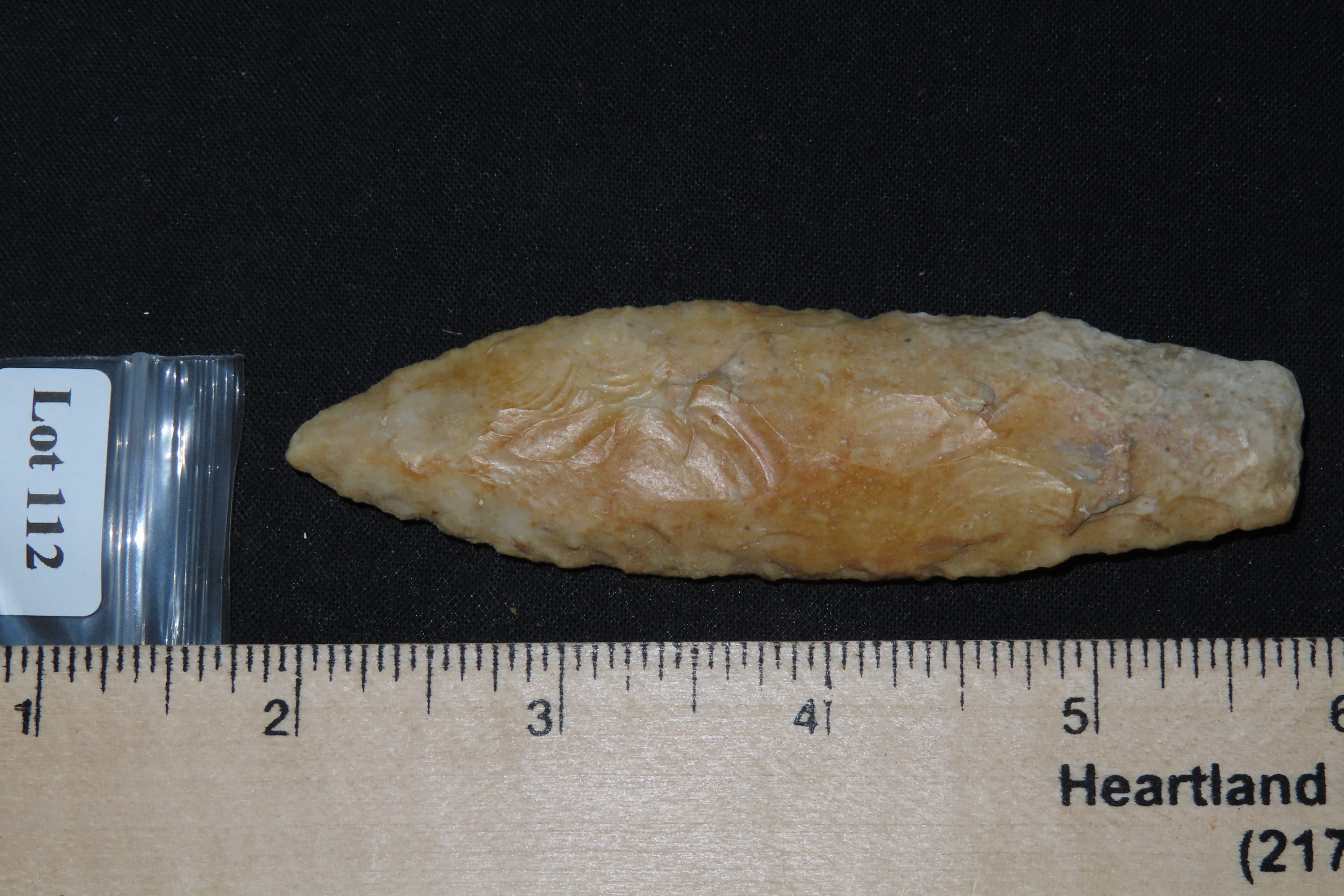 3 7/8" Lanceolate Point, Creek Stained, Found in Iowa