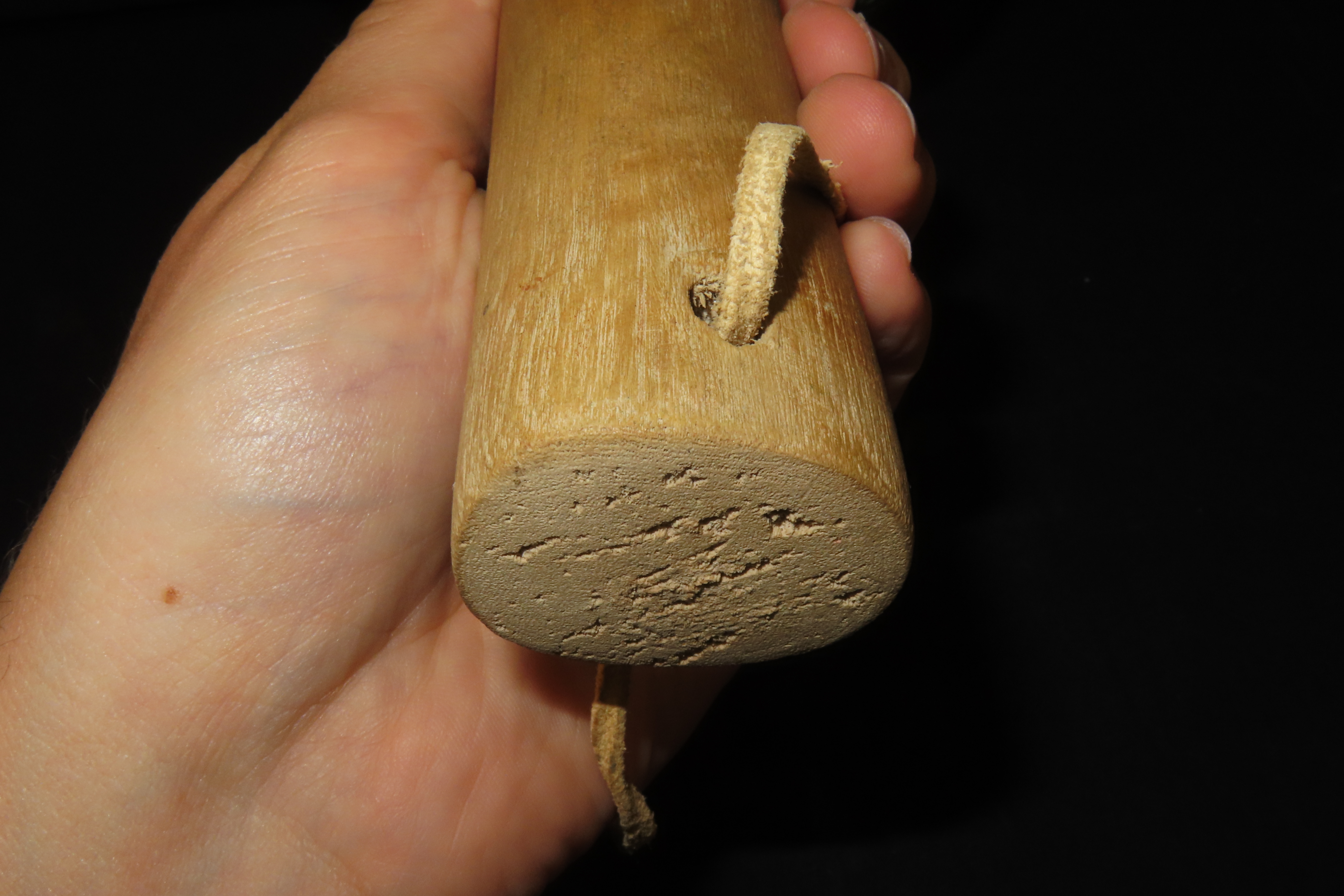 12 3/8" x 6 1/2" Hopi Gourd Rattle with Green Mineral Pigment