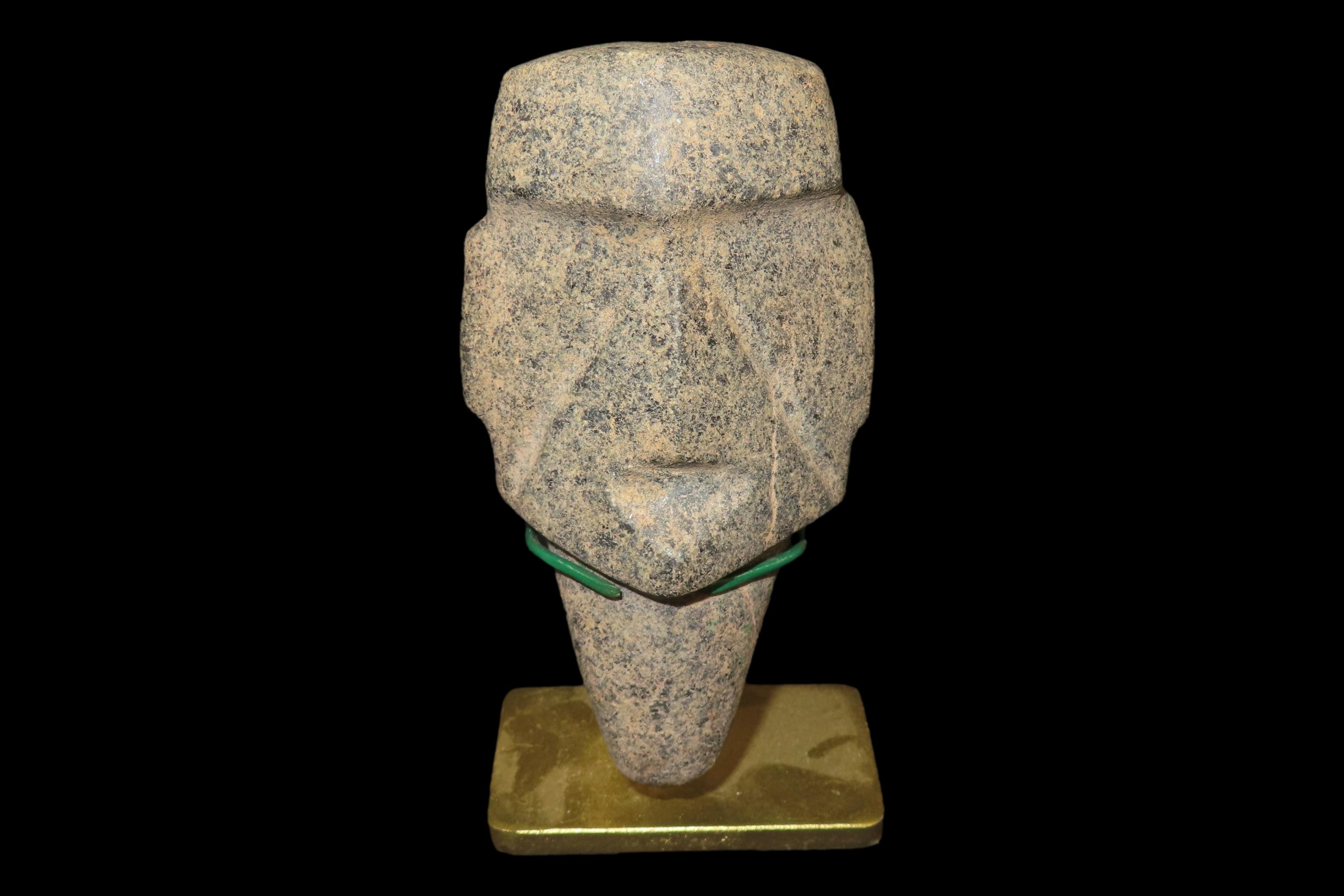5 1/2" x 3 3/4" Pre-Columbian Mezcala Maskette #1, Rio Balsas Region, Guerrero, Mexico, Custom Display Stand