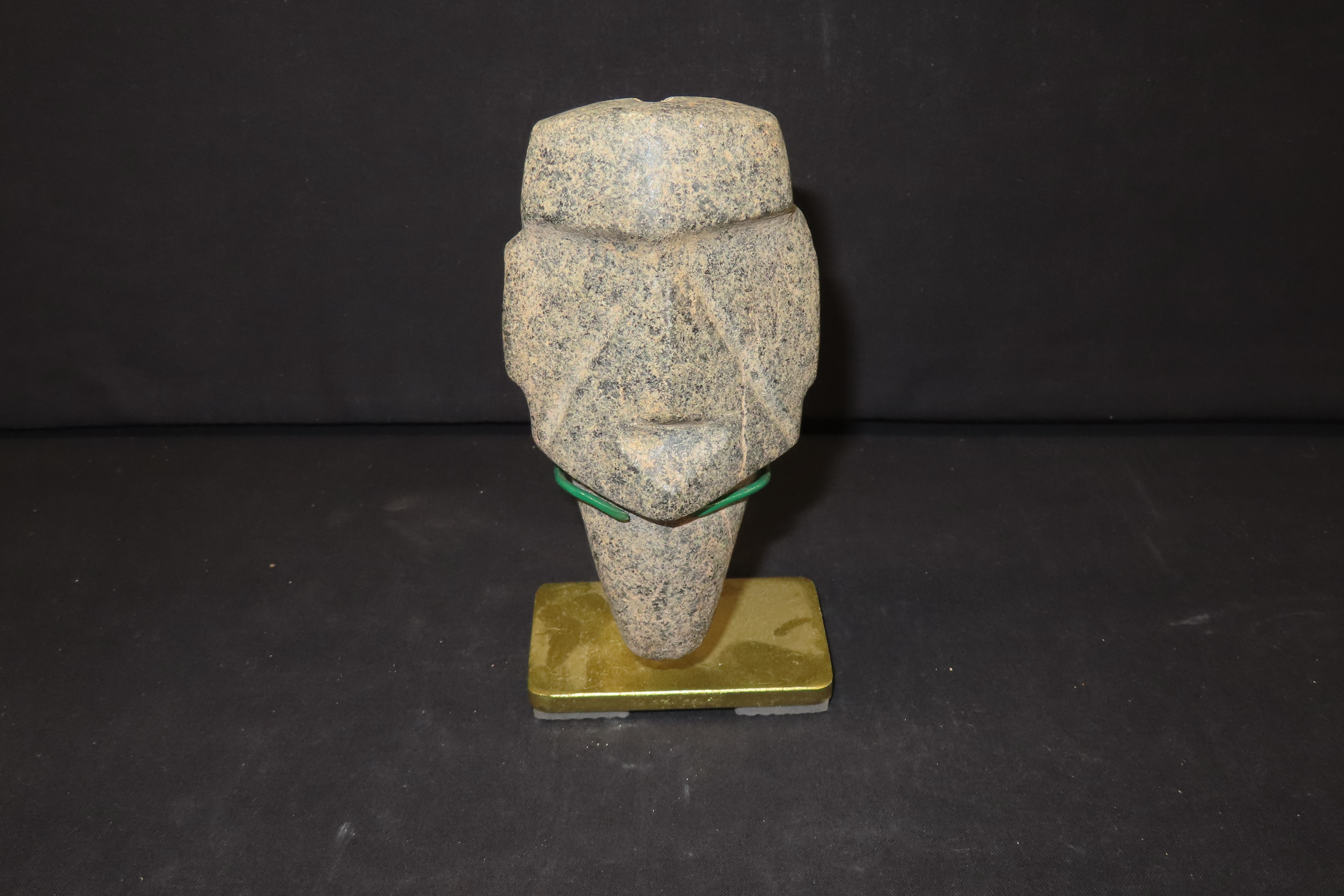 5 1/2" x 3 3/4" Pre-Columbian Mezcala Maskette #1, Rio Balsas Region, Guerrero, Mexico, Custom Display Stand