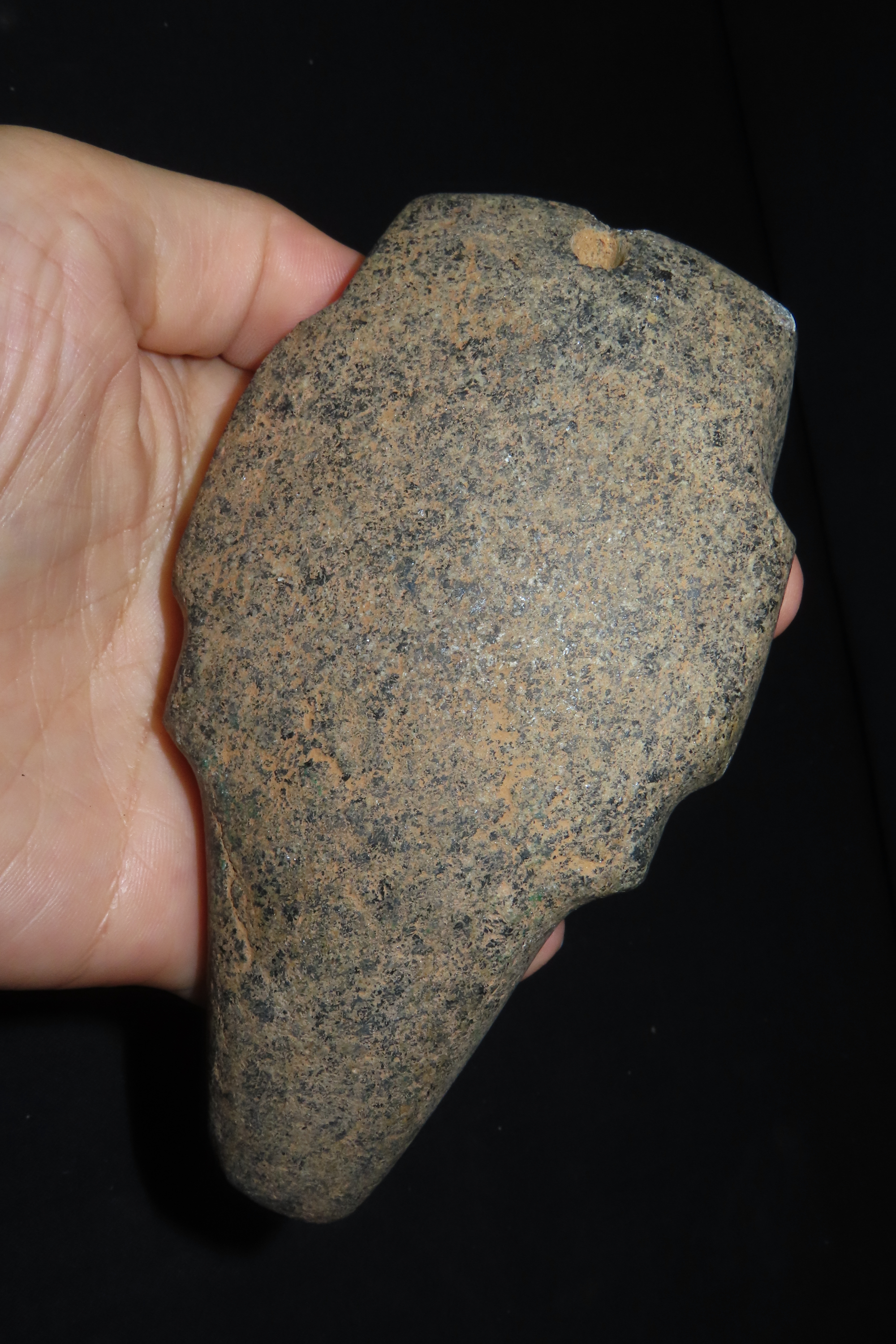 5 1/2" x 3 3/4" Pre-Columbian Mezcala Maskette #1, Rio Balsas Region, Guerrero, Mexico, Custom Display Stand