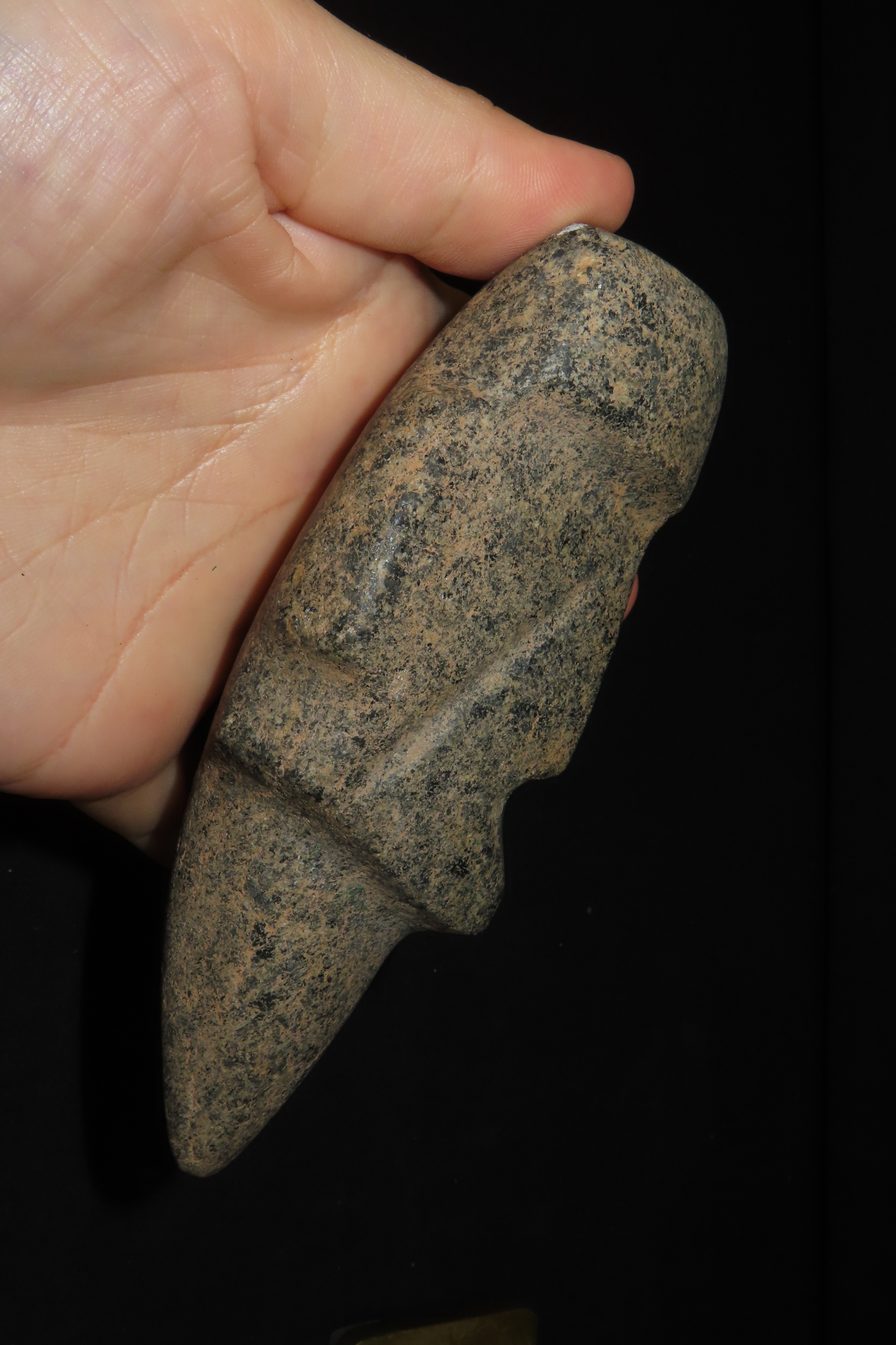 5 1/2" x 3 3/4" Pre-Columbian Mezcala Maskette #1, Rio Balsas Region, Guerrero, Mexico, Custom Display Stand