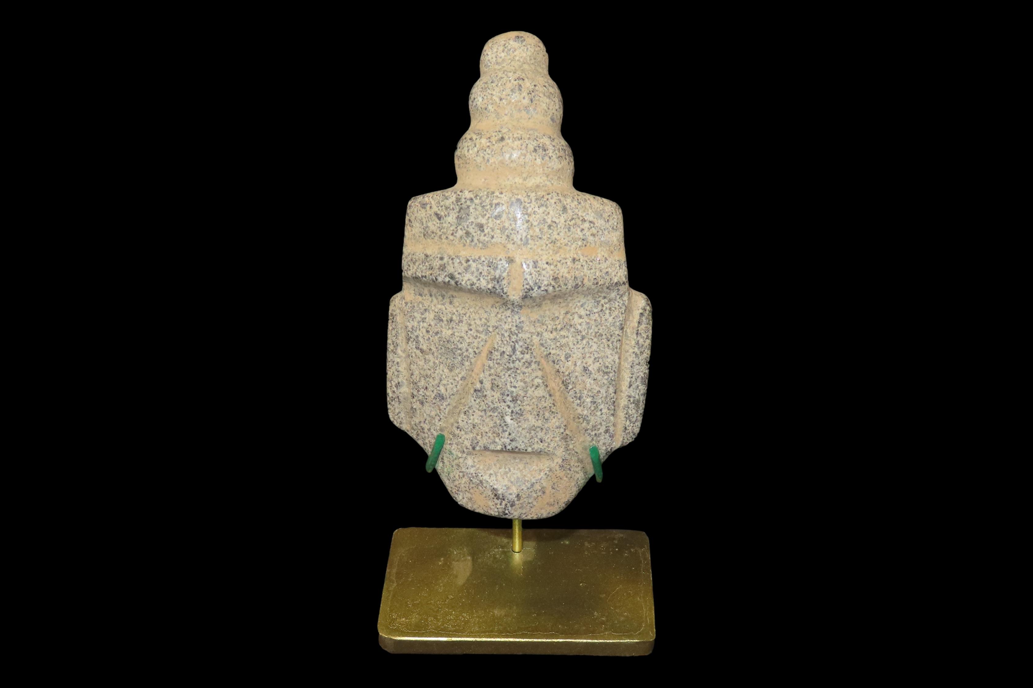 5 1/2" x 3 3/4" Pre-Columbian Mezcala Maskette #2, Rio Balsas Region, Guerrero, Mexico, Custom Display Stand