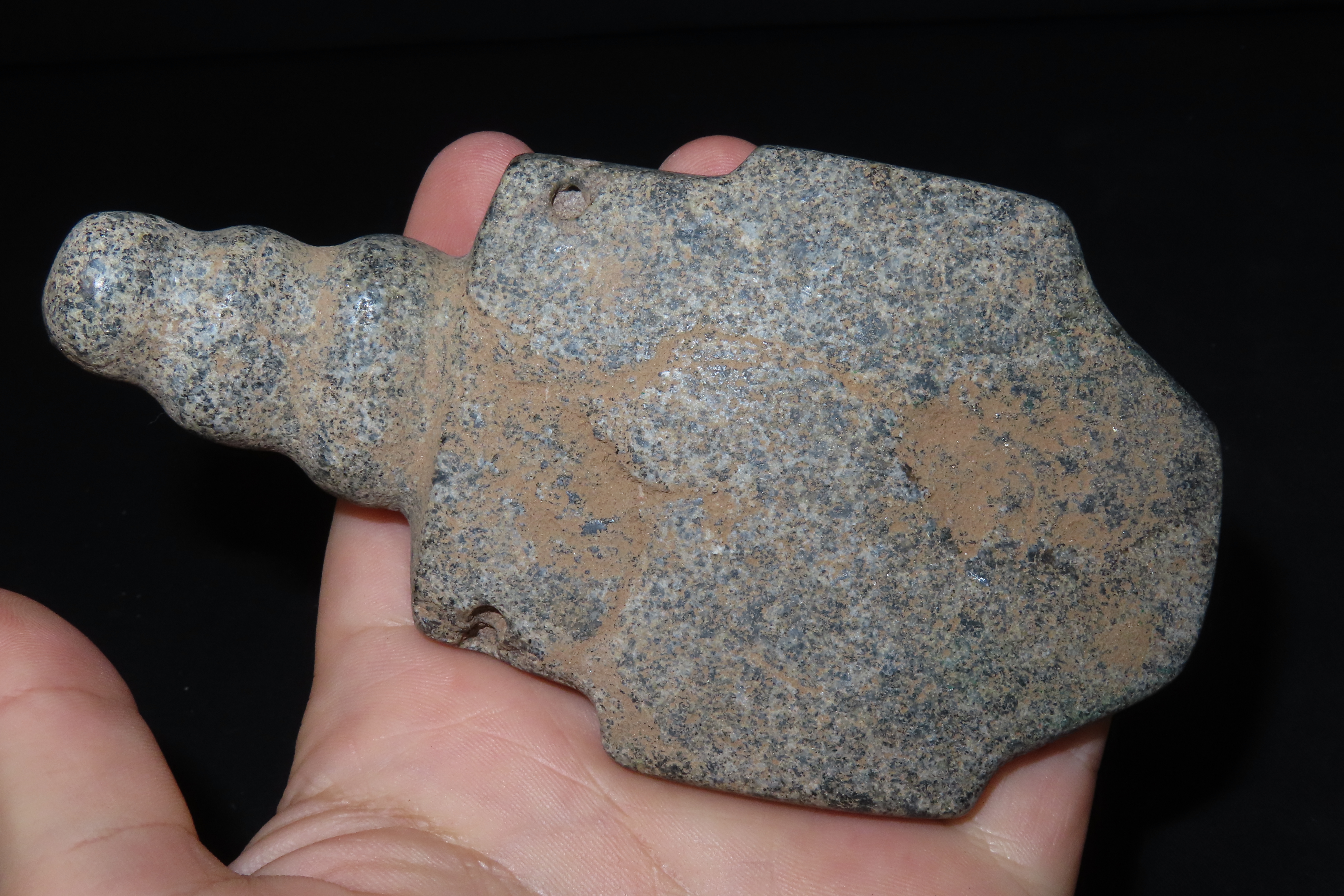 5 1/2" x 3 3/4" Pre-Columbian Mezcala Maskette #2, Rio Balsas Region, Guerrero, Mexico, Custom Display Stand