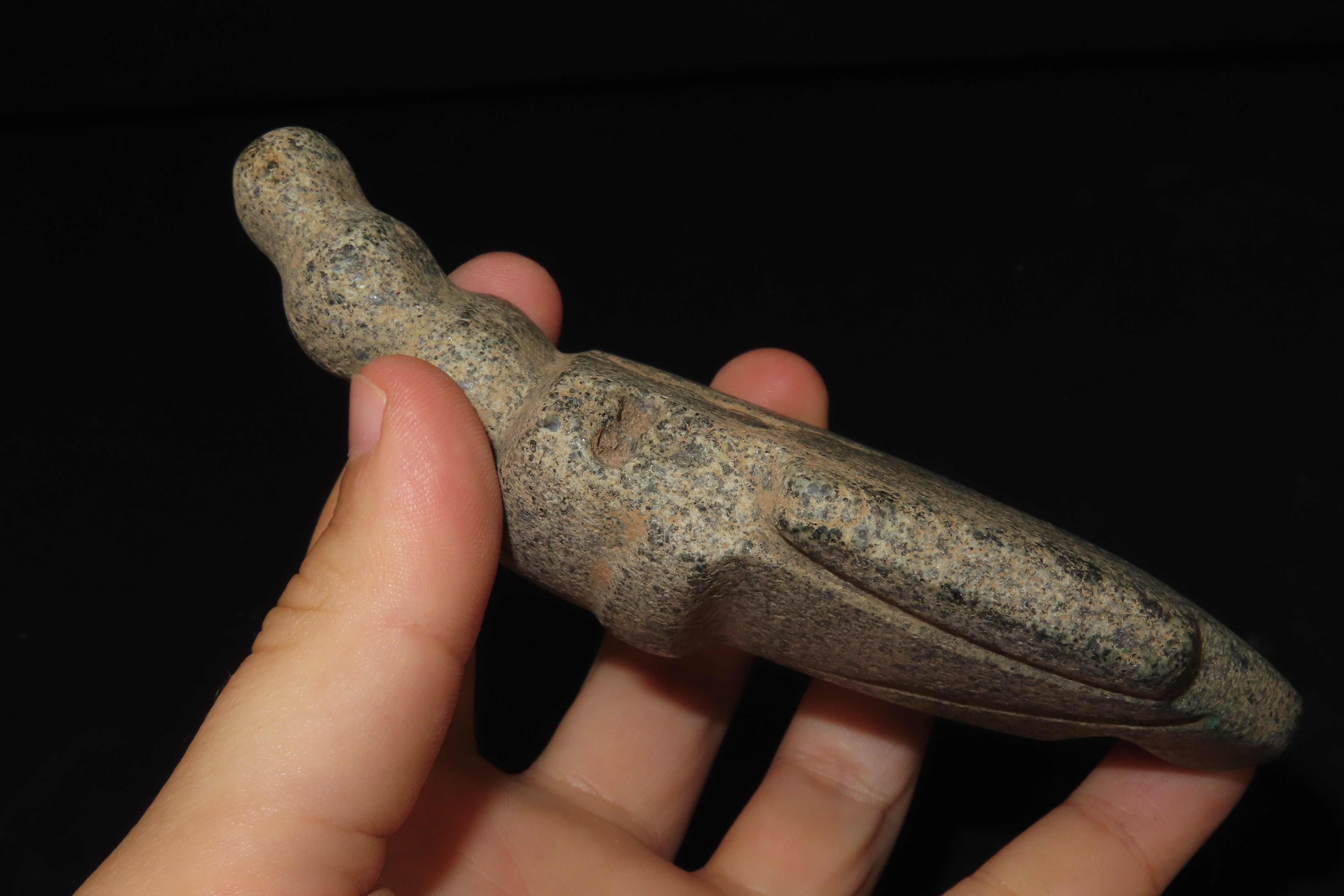 5 1/2" x 3 3/4" Pre-Columbian Mezcala Maskette #2, Rio Balsas Region, Guerrero, Mexico, Custom Display Stand