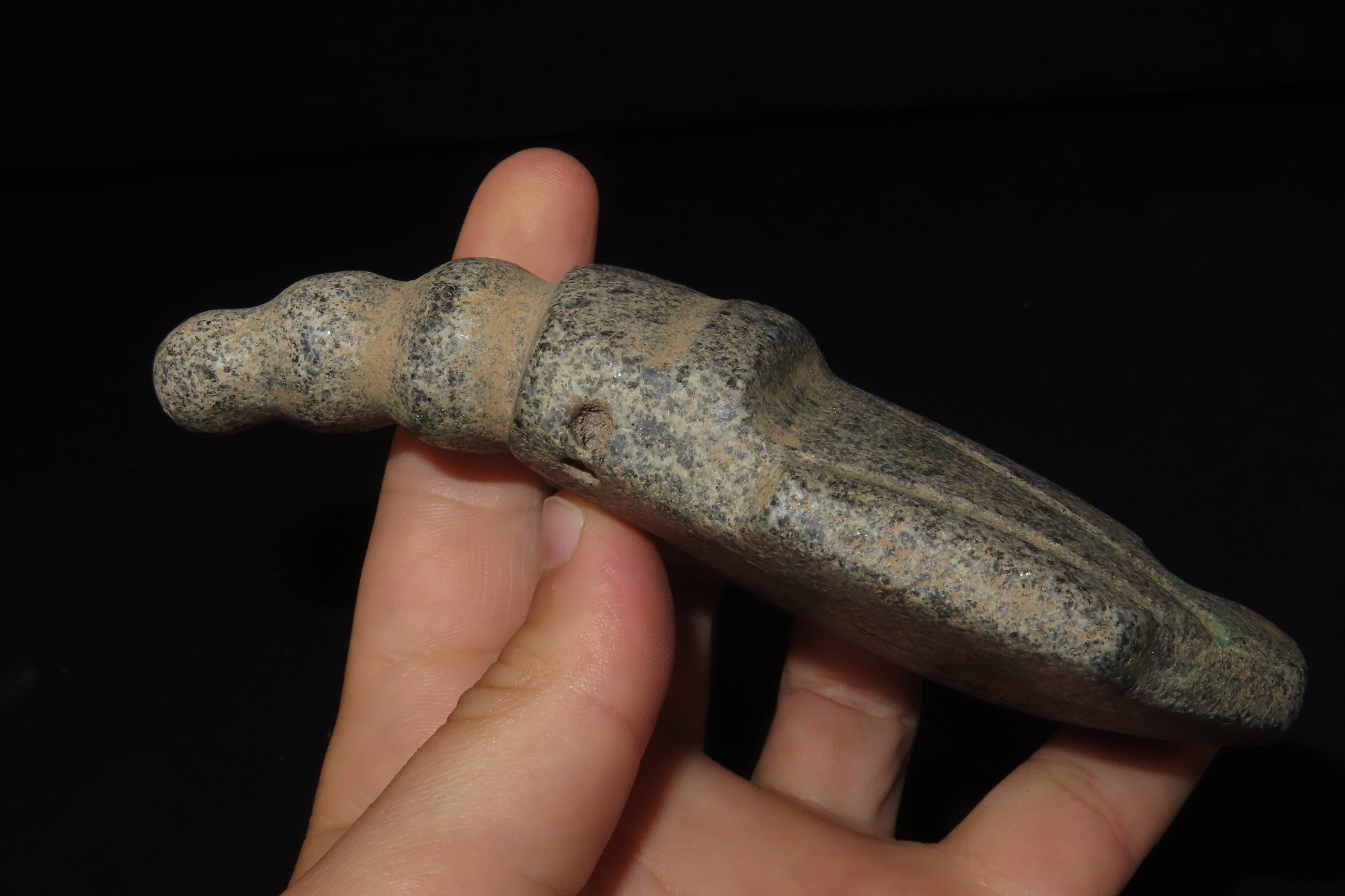 5 1/2" x 3 3/4" Pre-Columbian Mezcala Maskette #2, Rio Balsas Region, Guerrero, Mexico, Custom Display Stand