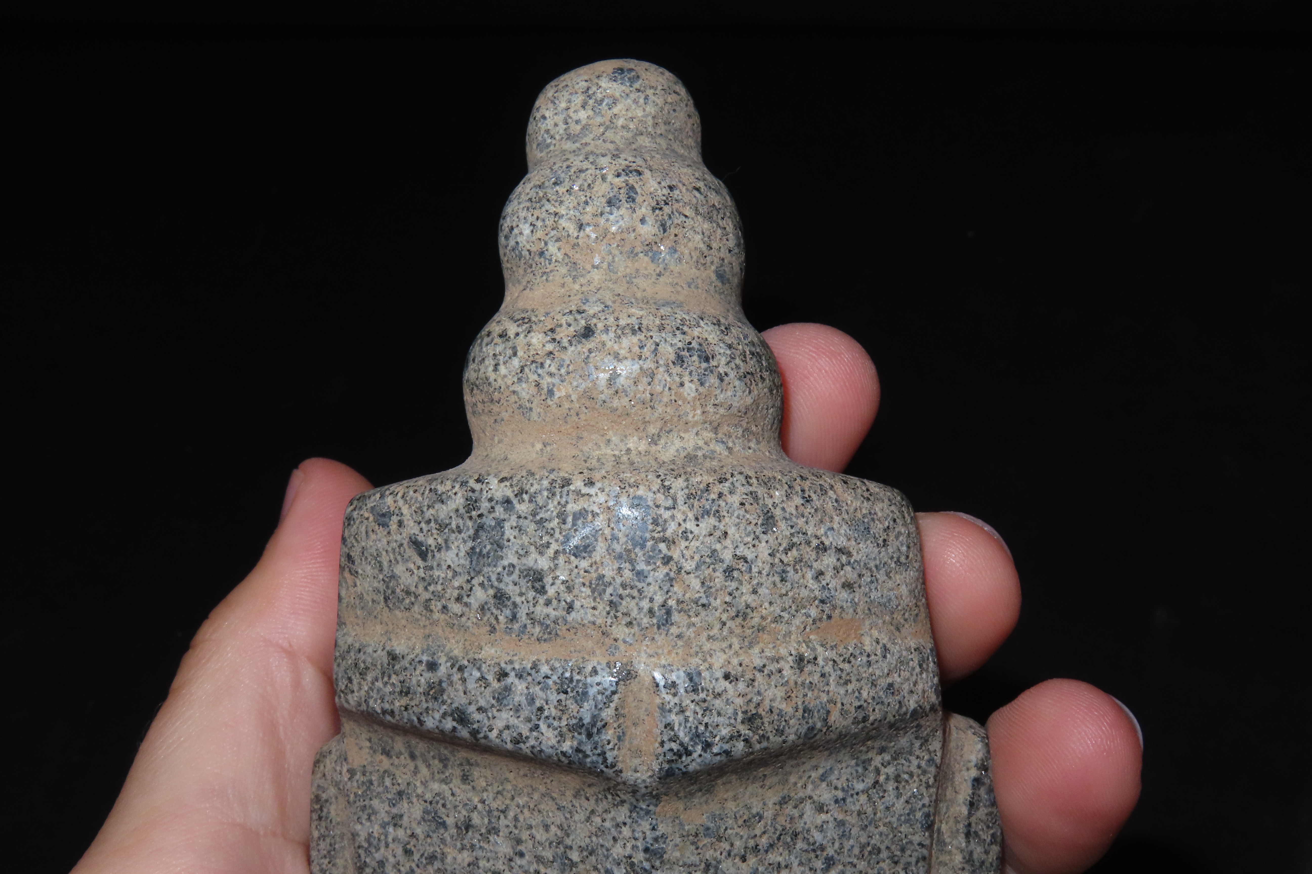 5 1/2" x 3 3/4" Pre-Columbian Mezcala Maskette #2, Rio Balsas Region, Guerrero, Mexico, Custom Display Stand