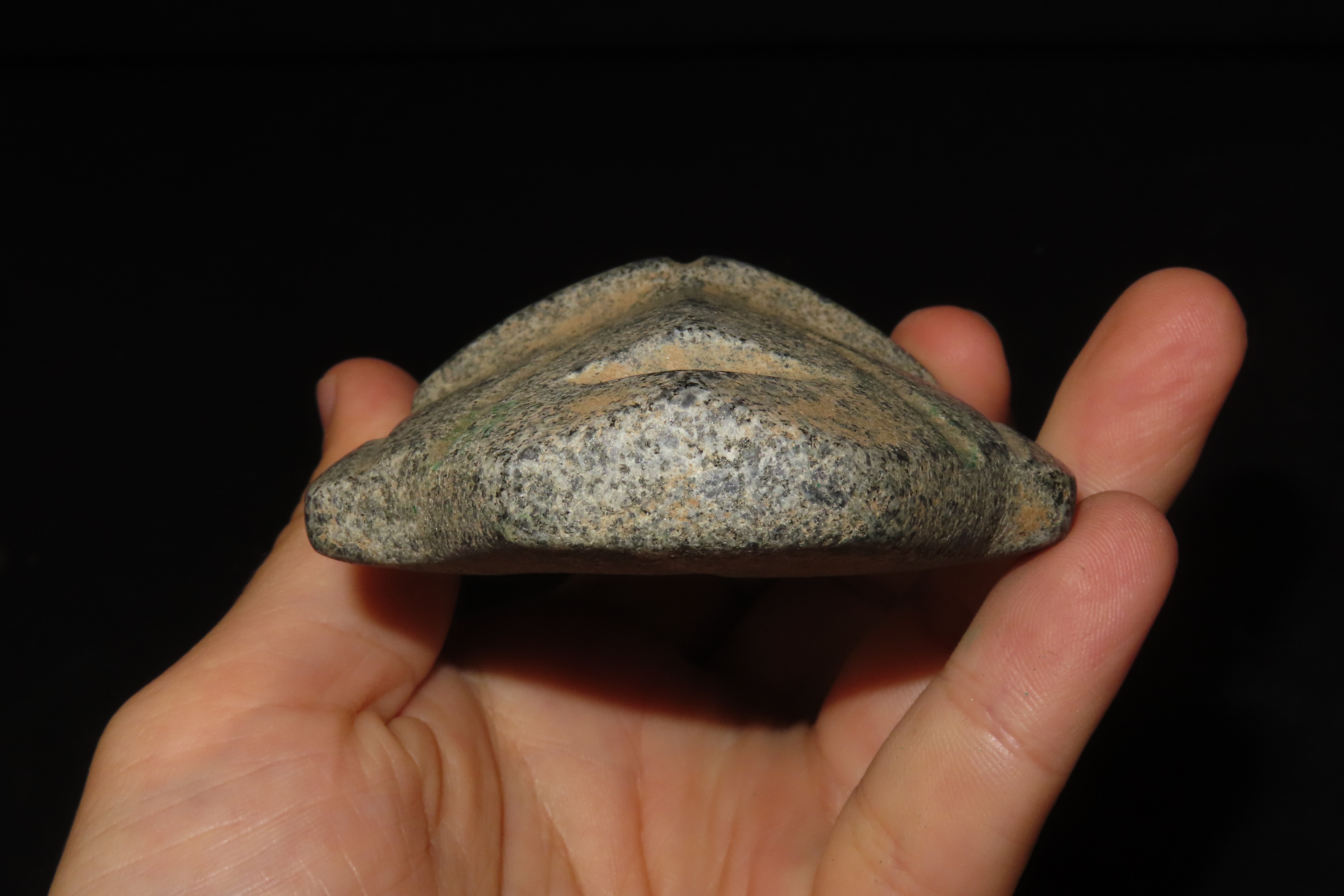 5 1/2" x 3 3/4" Pre-Columbian Mezcala Maskette #2, Rio Balsas Region, Guerrero, Mexico, Custom Display Stand
