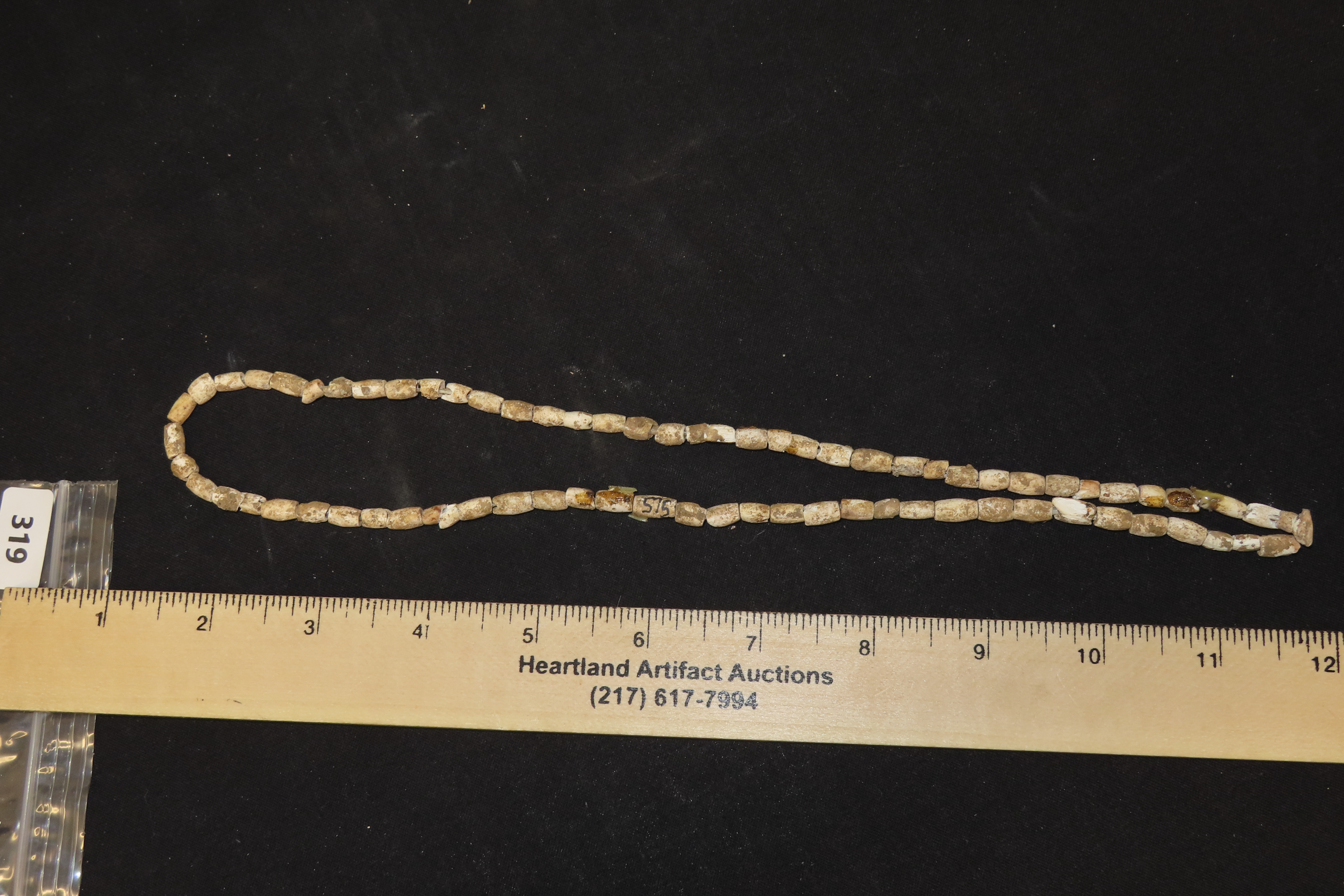10 1/4" Strand of Shell Beads, Benton Co., Tennessee