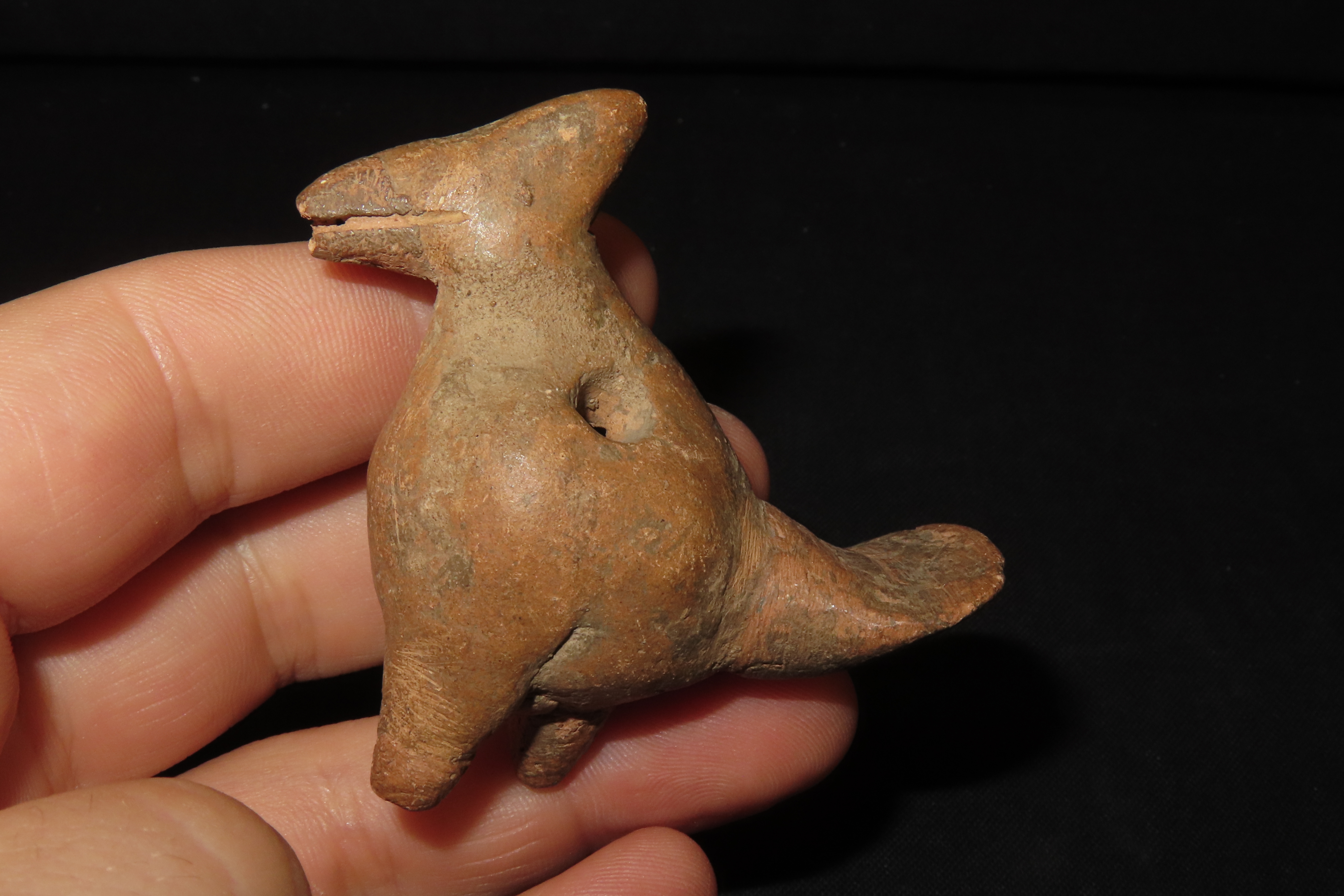 2 1/8" x 2 1/4" Pre-Columbian Pottery Bird Whistle