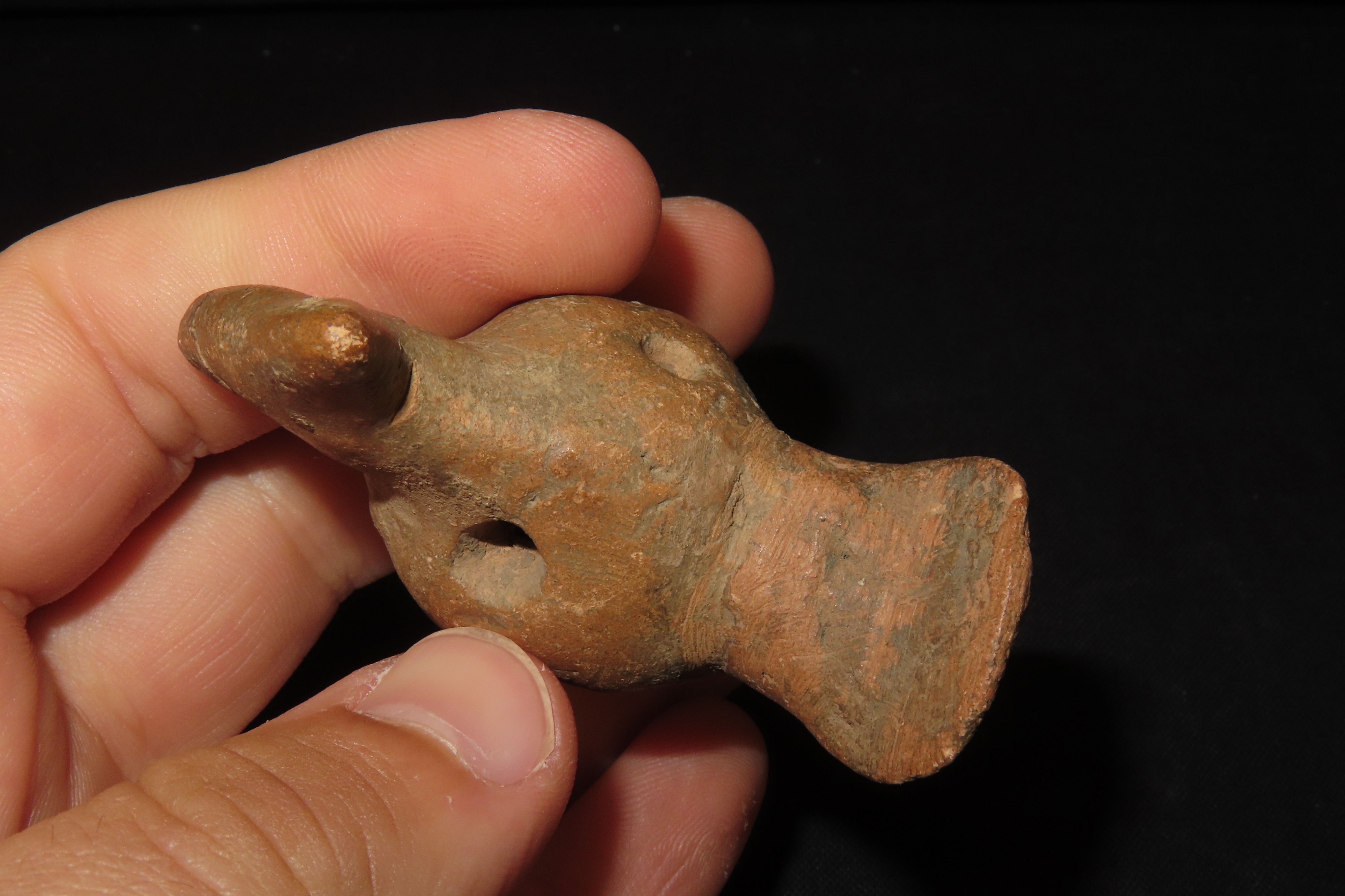 2 1/8" x 2 1/4" Pre-Columbian Pottery Bird Whistle