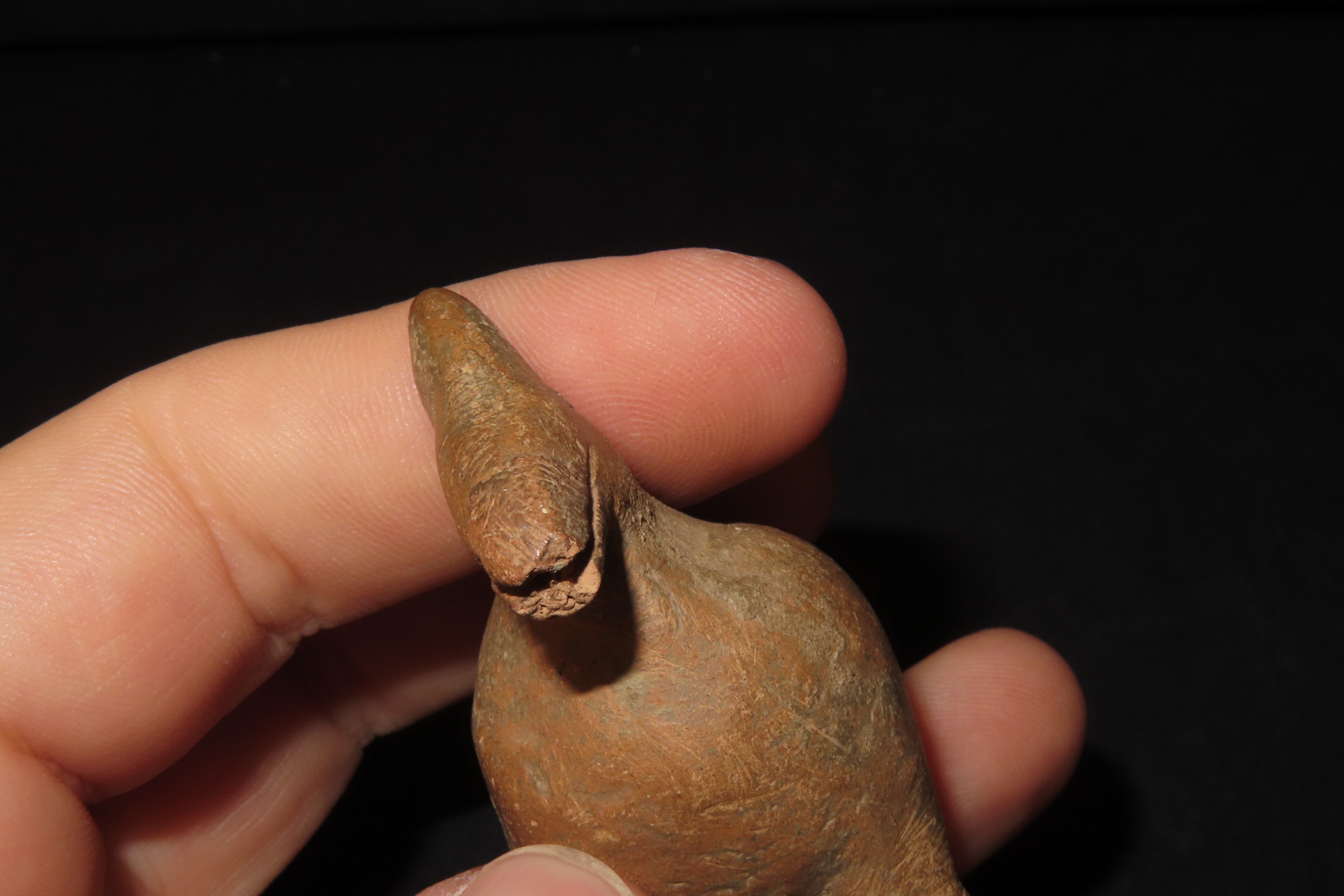 2 1/8" x 2 1/4" Pre-Columbian Pottery Bird Whistle