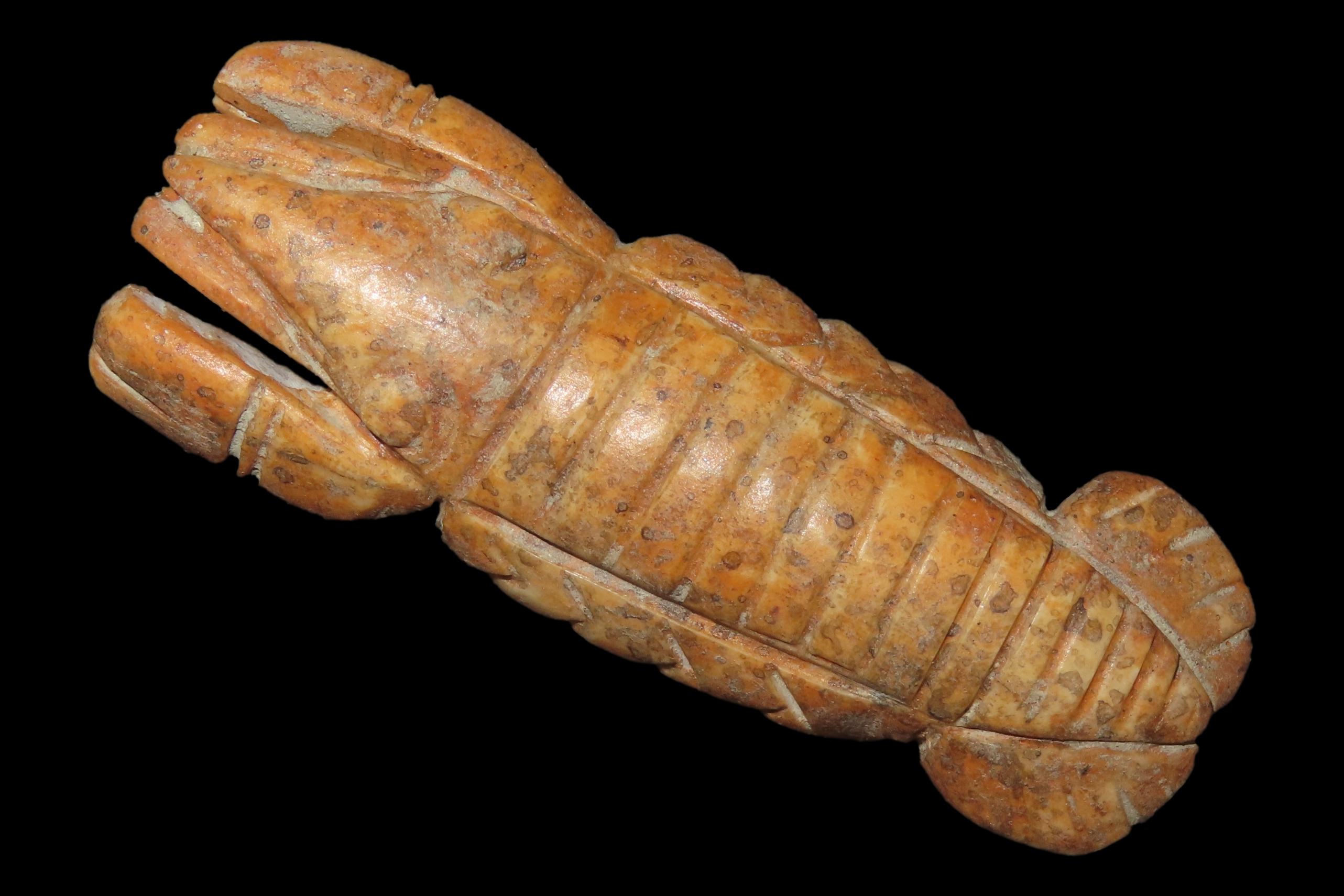 2 5/8" x 1" Bone Lobster Effigy, Pre-Columbian, Found in Belize