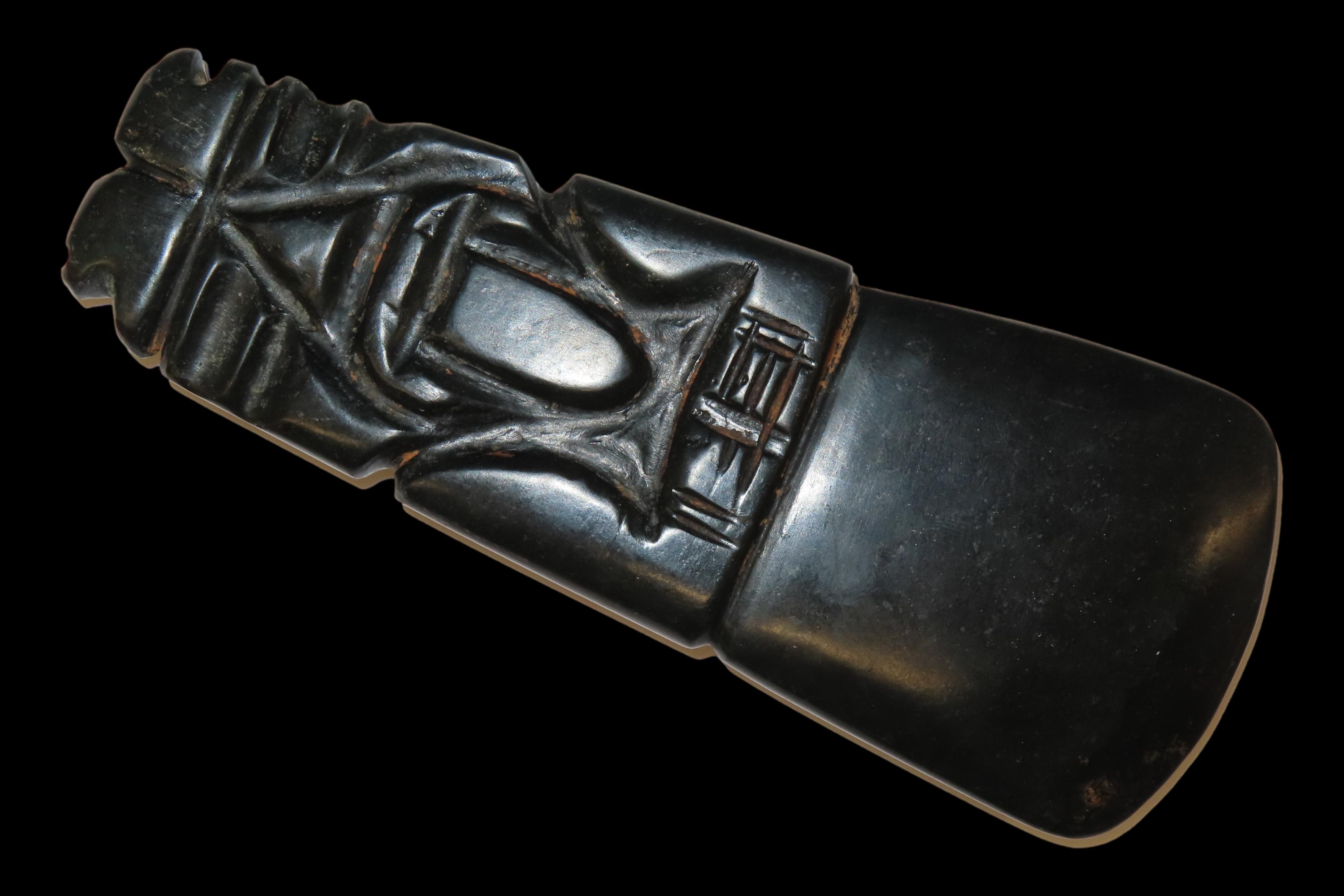 7 1/2" x 2 3/4" Human Effigy Axe God, Motley & Leithoff COA