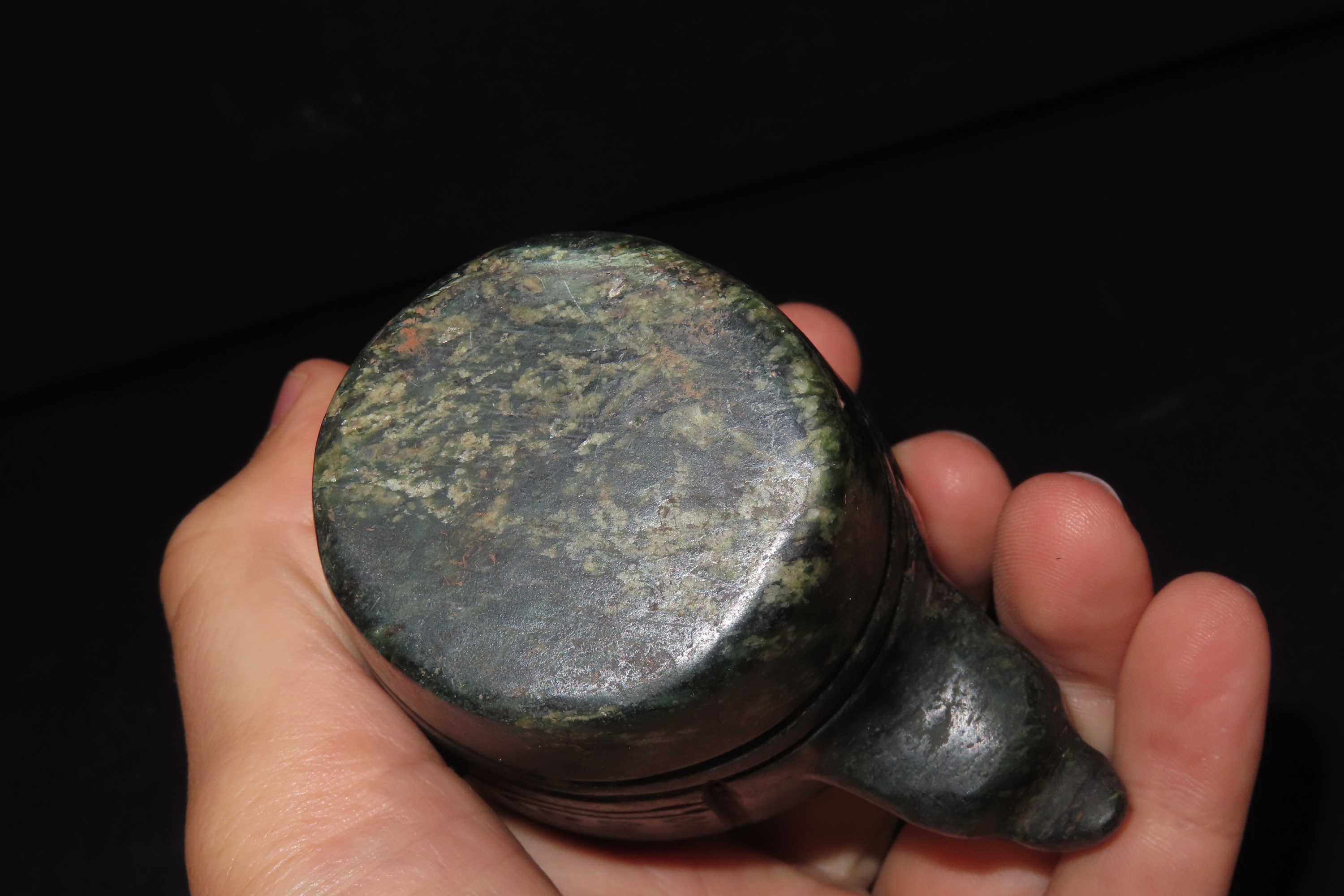 3 3/8" x 2 7/8" Pre-Columbian Falcon Effigy Offering Cup, Motley & Leithoff COA, Belize