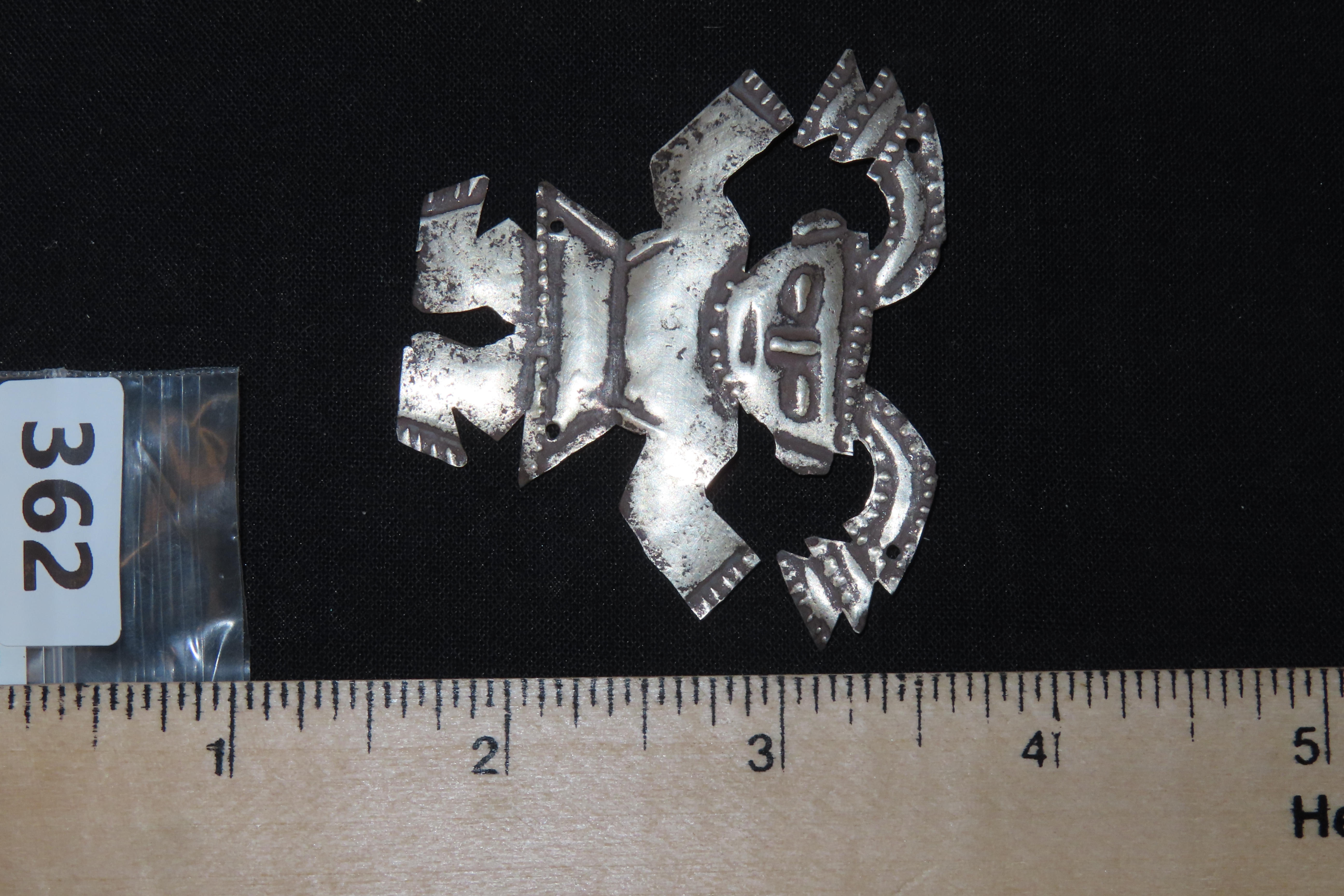 1 7/8" x 2 3/8" Pre-Columbian Silver Human Effigy Ornament, Peru