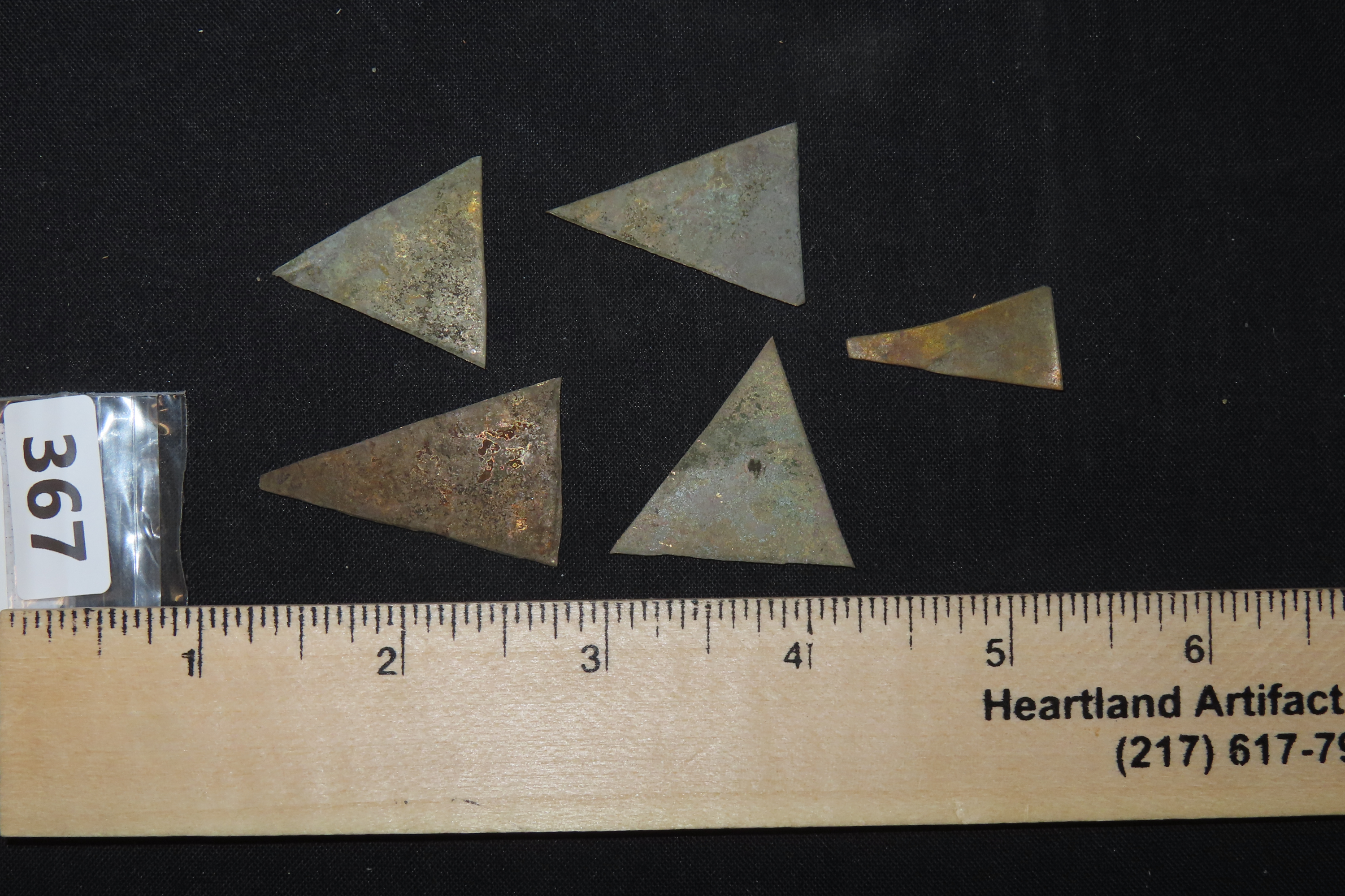 Group of 5 Pre-Columbian Ornamental Tumbaga Arrowheads, Ecuador, Found in a Cache of Over 1,000 Points