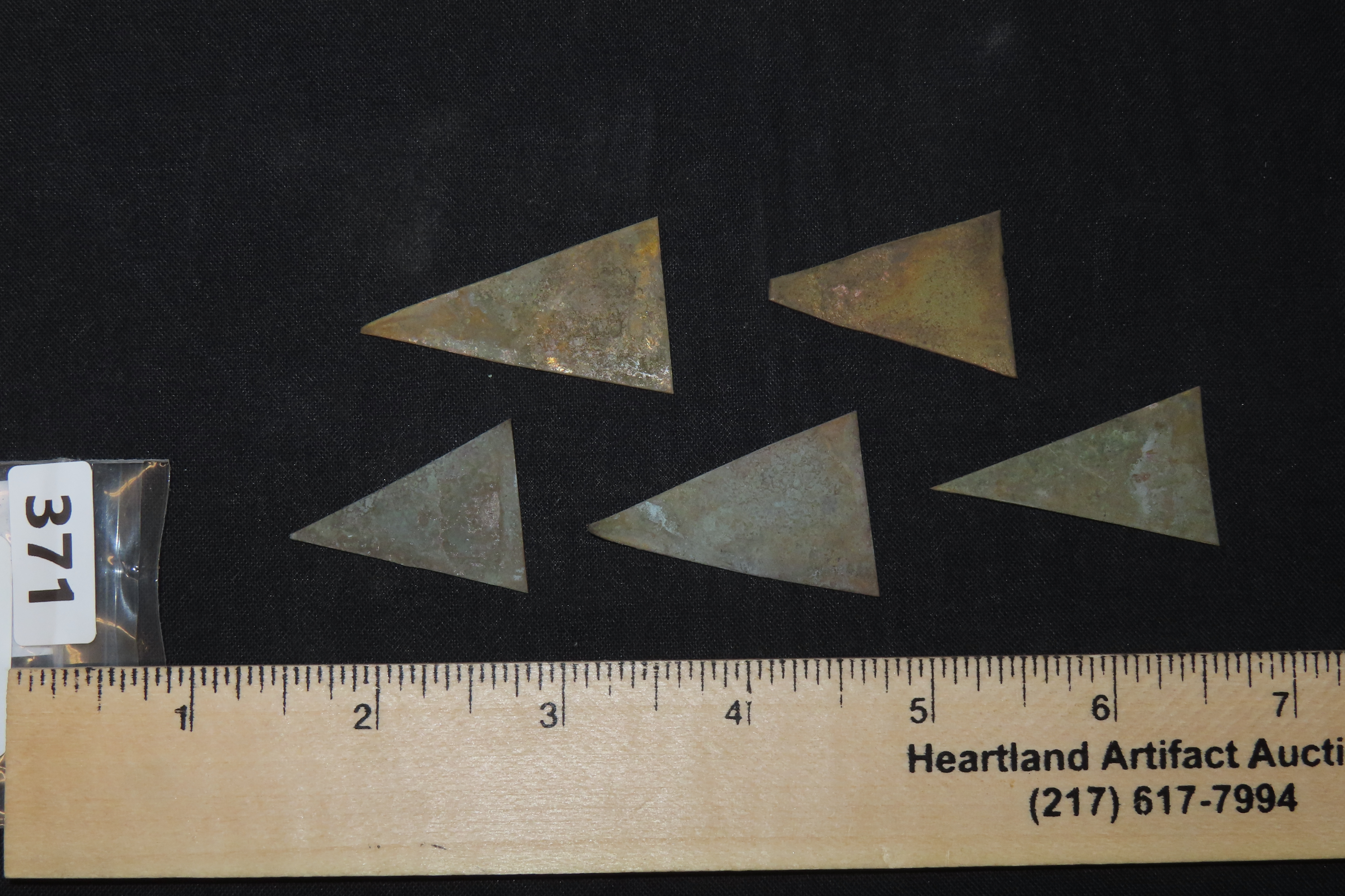 Group of 5 Pre-Columbian Ornamental Tumbaga Arrowheads, Ecuador, Found in a Cache of Over 1,000 Points