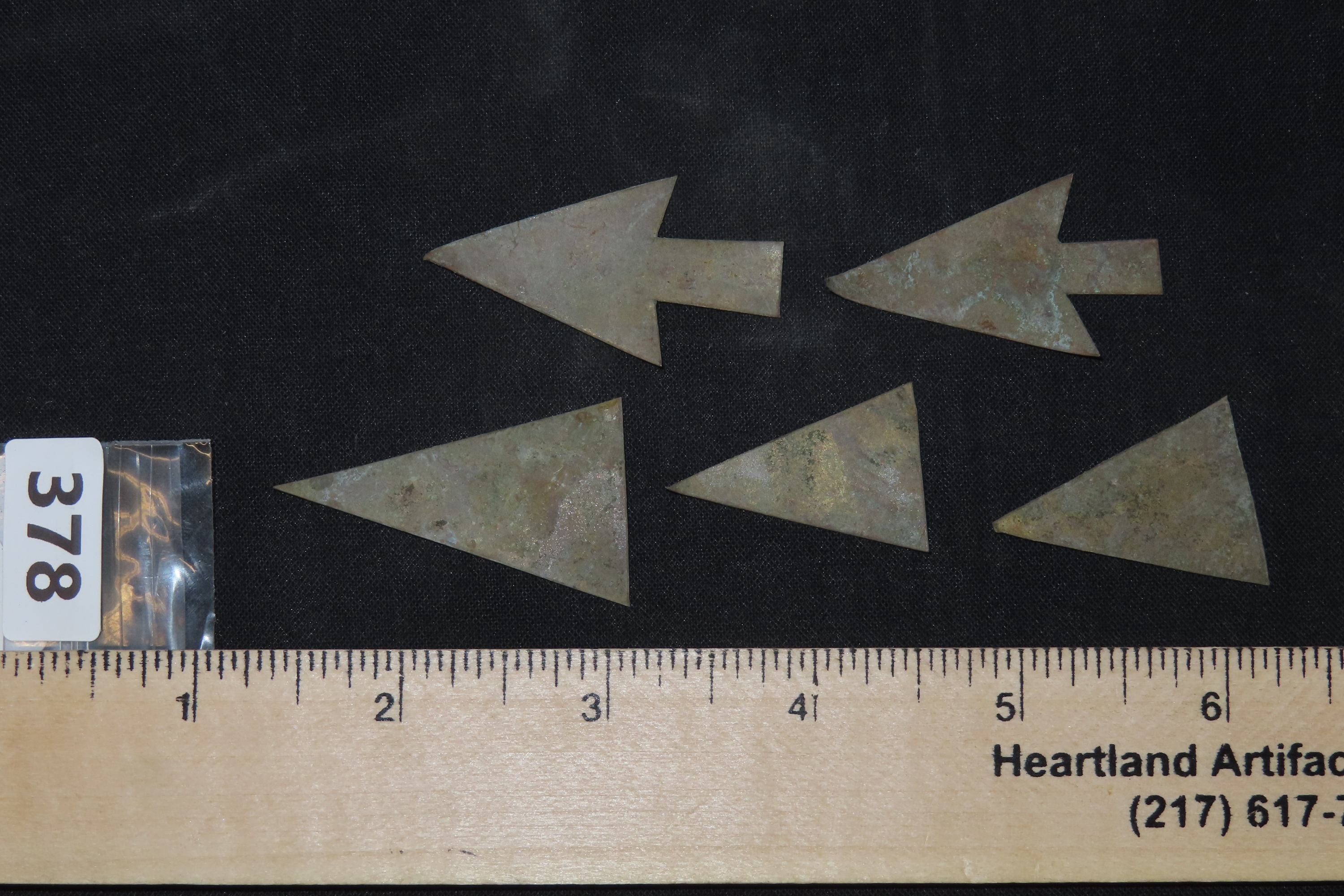 Group of 5 Pre-Columbian Ornamental Tumbaga Arrowheads, Ecuador, Found in a Cache of Over 1,000 Points