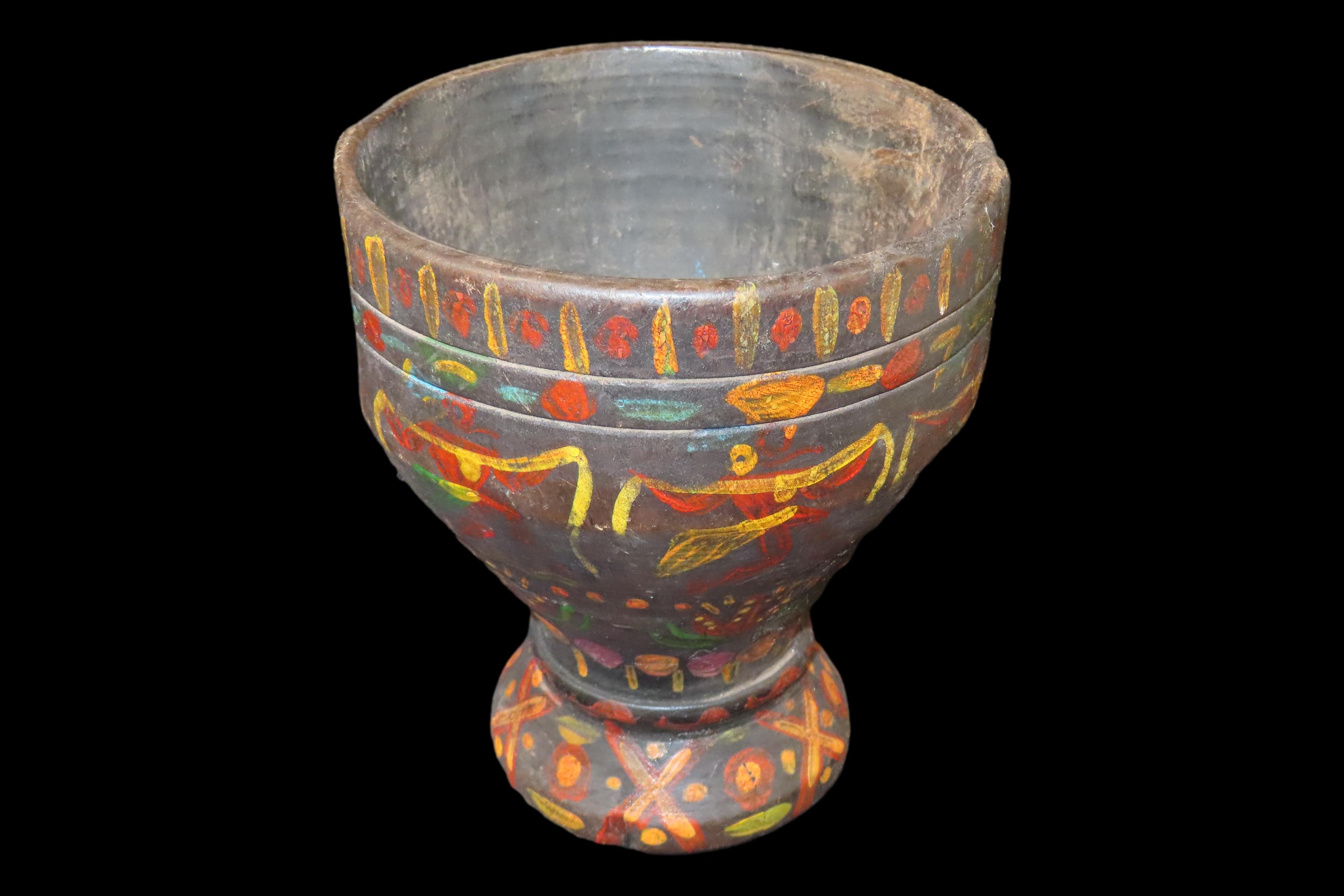 6" x 5 1/4" Peruvian Painted Wooden Cup