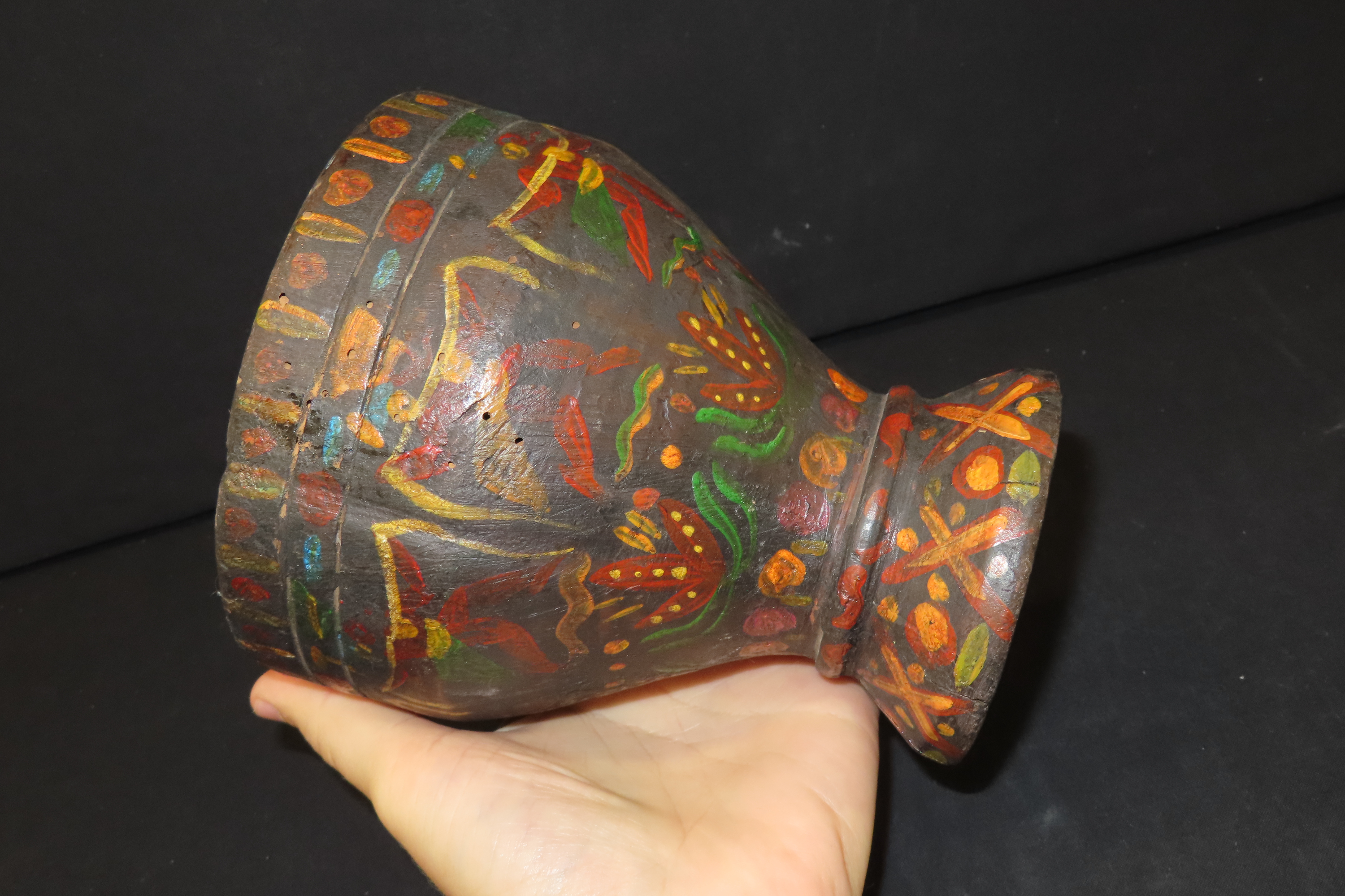6" x 5 1/4" Peruvian Painted Wooden Cup