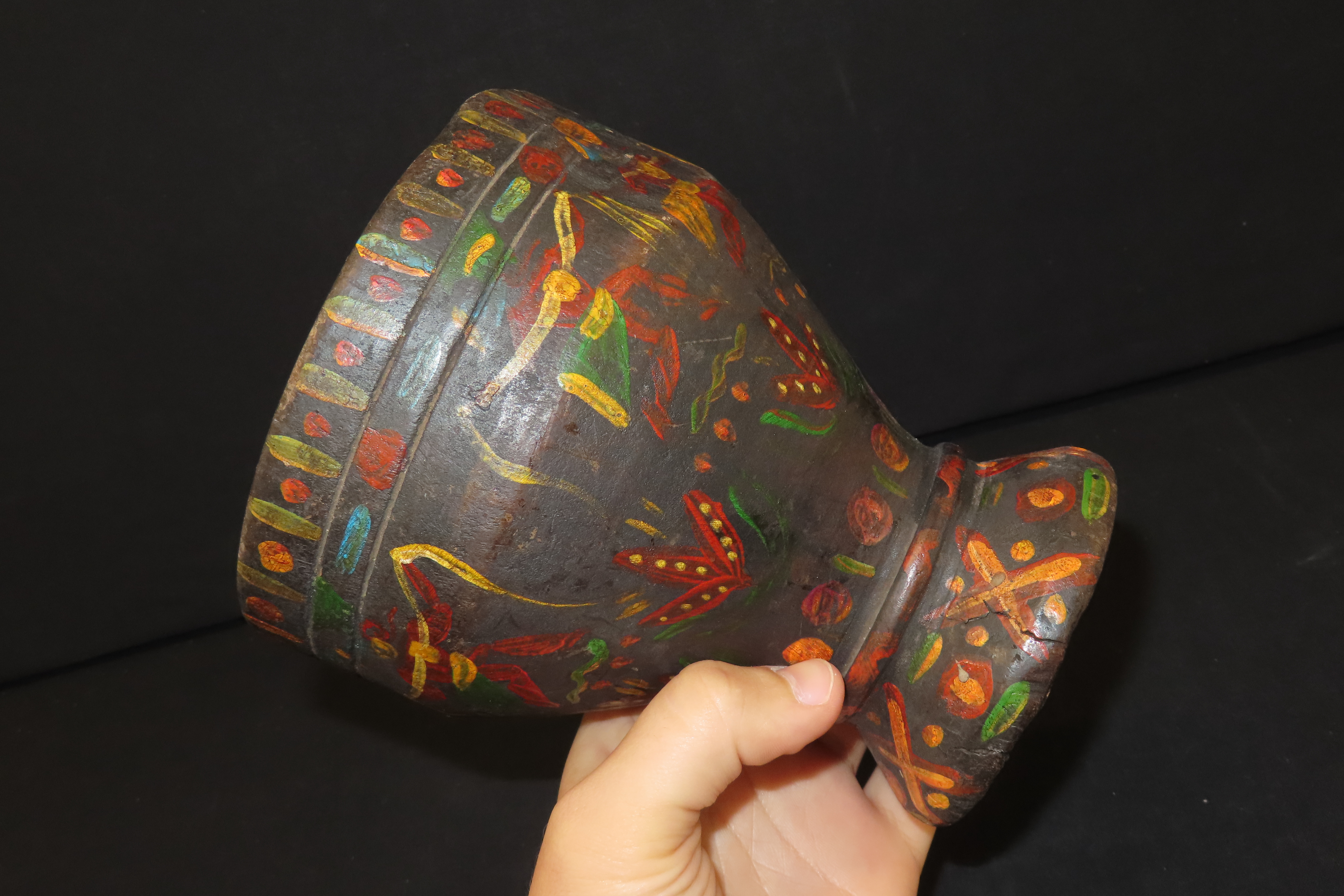 6" x 5 1/4" Peruvian Painted Wooden Cup