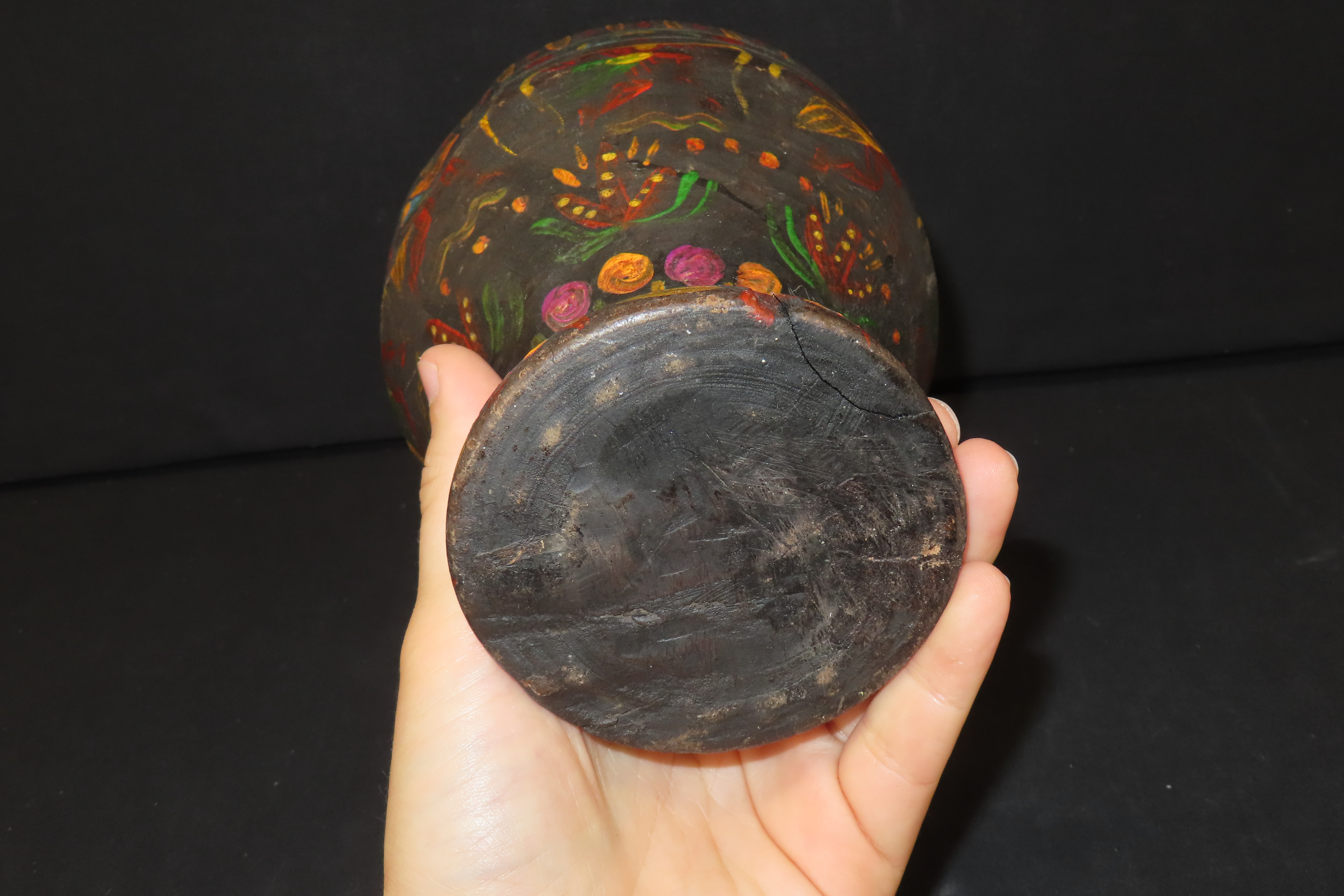 6" x 5 1/4" Peruvian Painted Wooden Cup