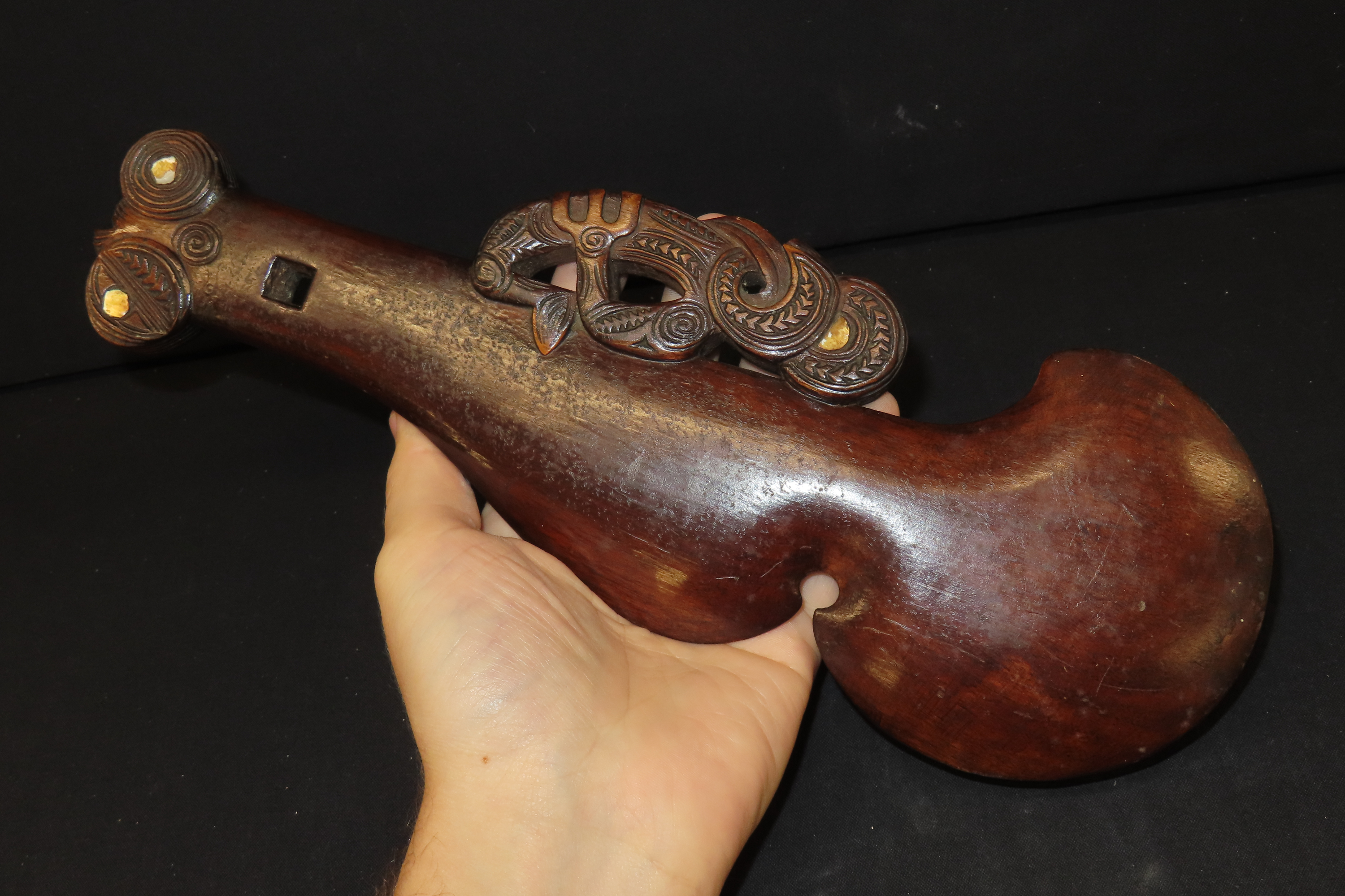 11 5/8" x 4" New Zealand Maori Wood Club with Tiki