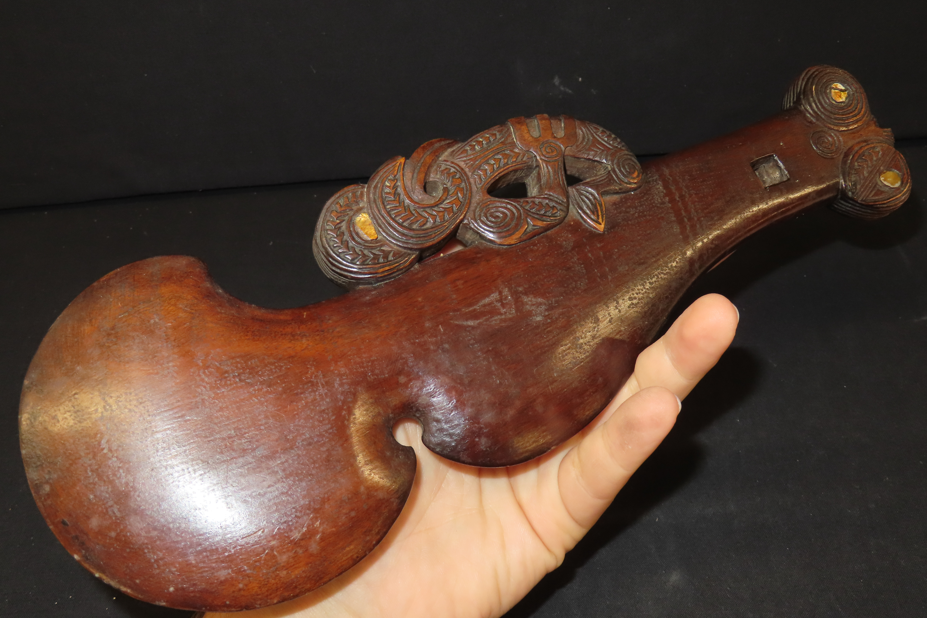 11 5/8" x 4" New Zealand Maori Wood Club with Tiki