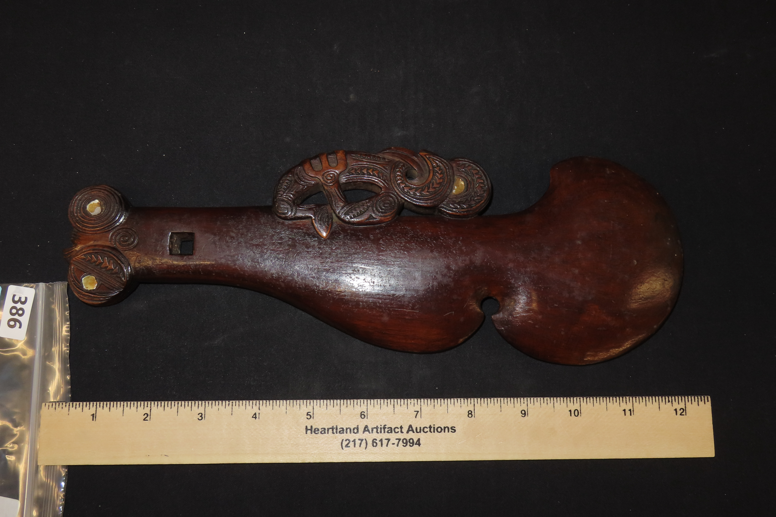 11 5/8" x 4" New Zealand Maori Wood Club with Tiki