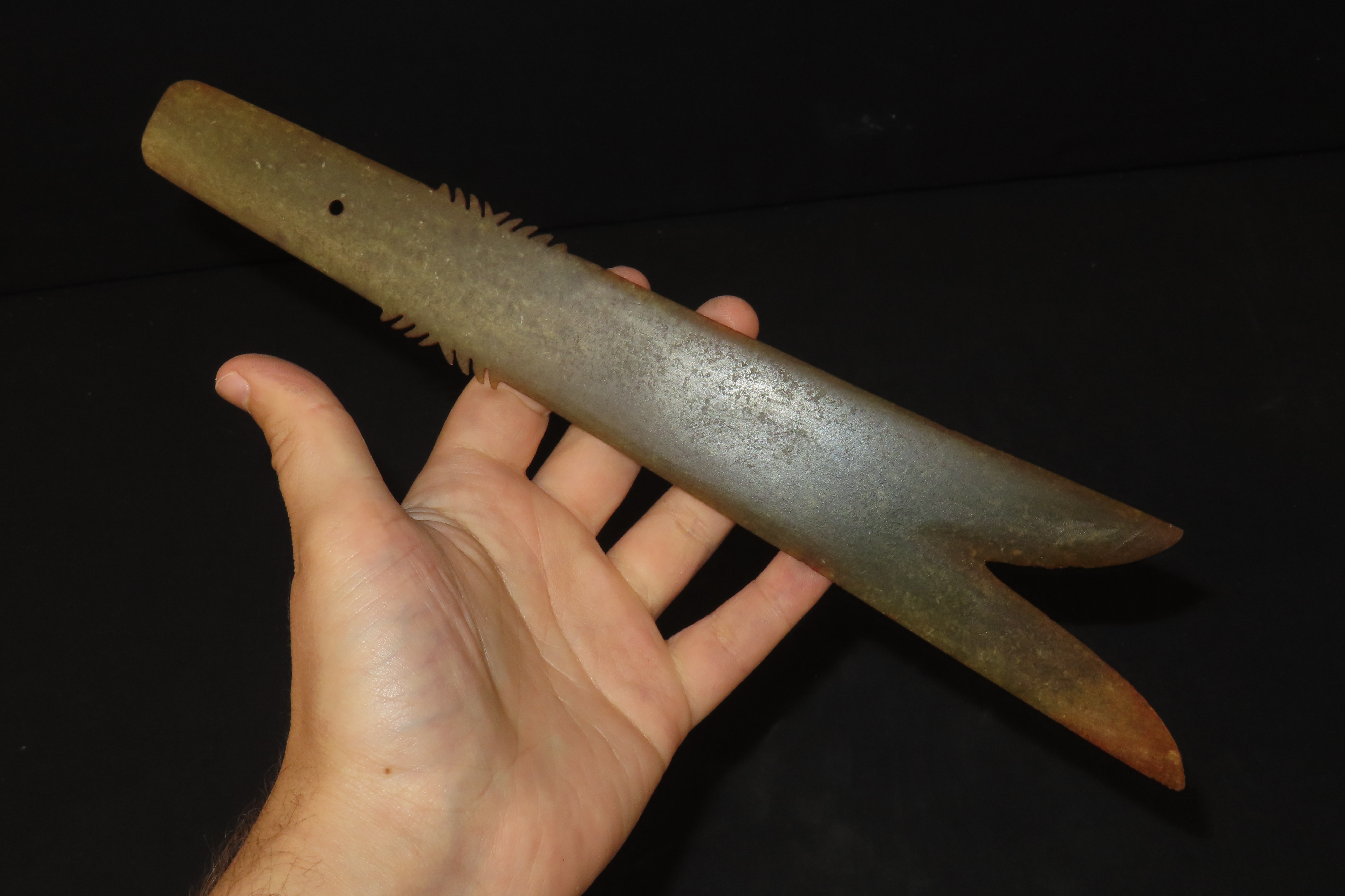 12 3/8" x 2" Ancient Chinese Ceremonial Dagger, Thin Translucent Jade