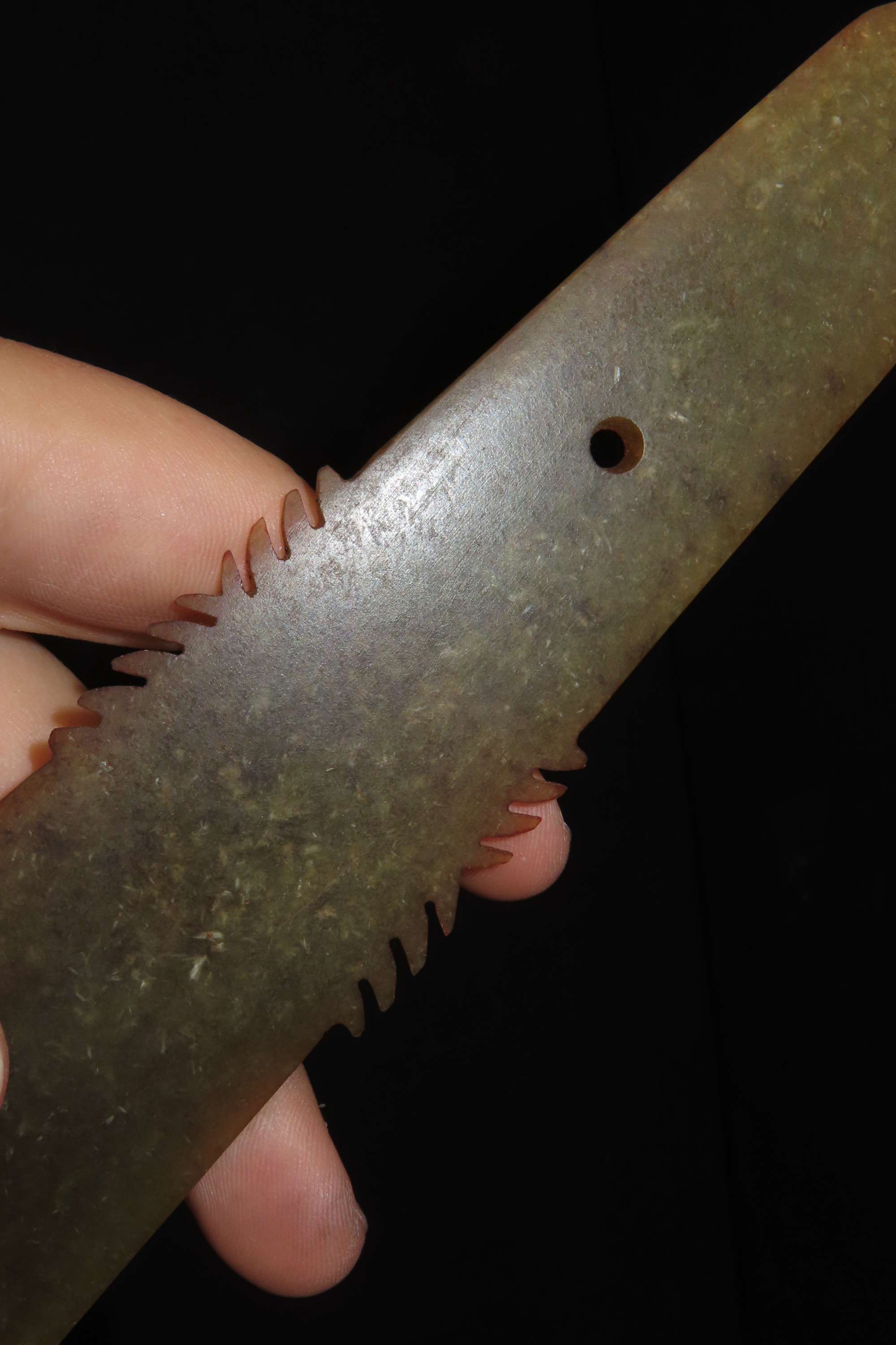 12 3/8" x 2" Ancient Chinese Ceremonial Dagger, Thin Translucent Jade