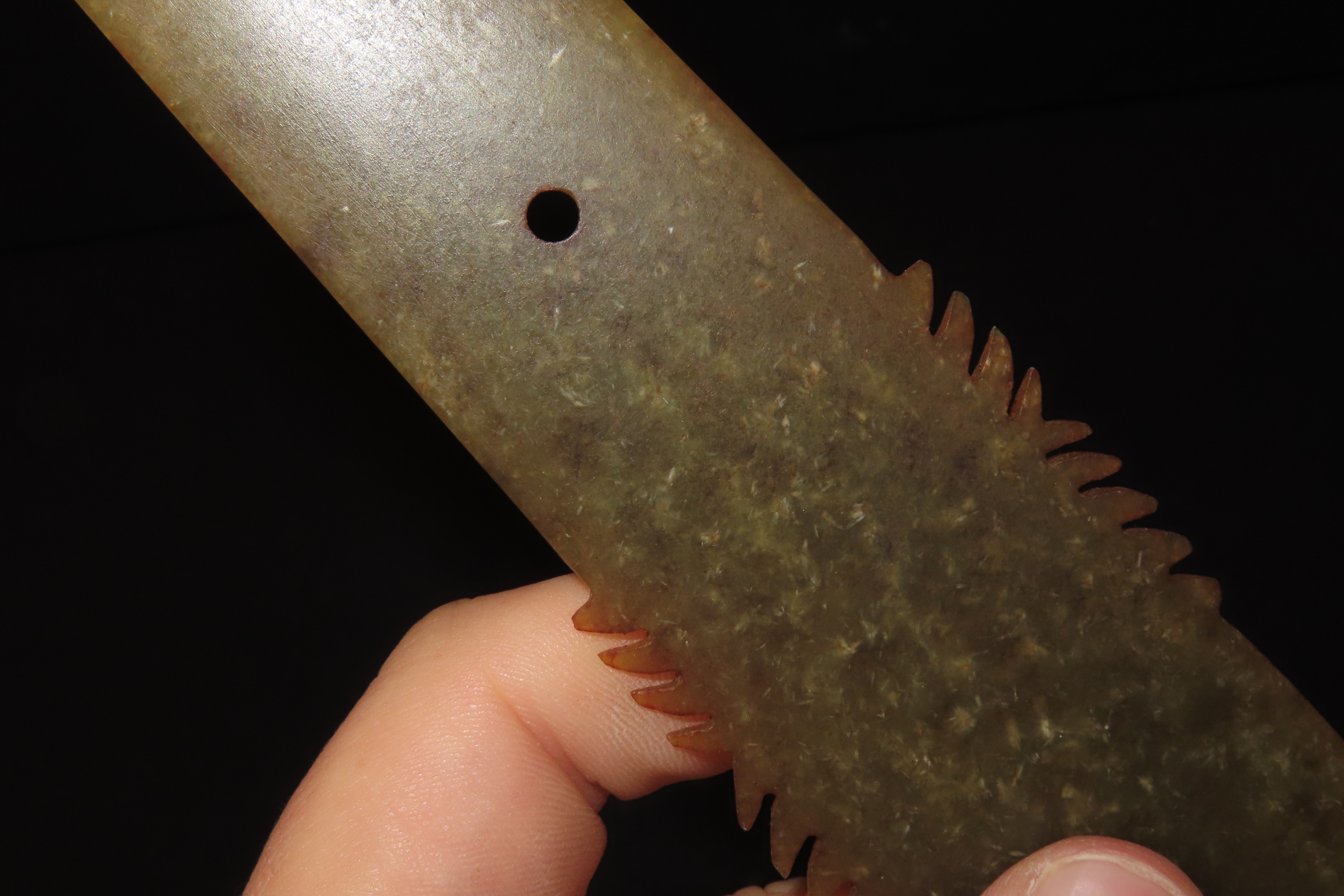 12 3/8" x 2" Ancient Chinese Ceremonial Dagger, Thin Translucent Jade